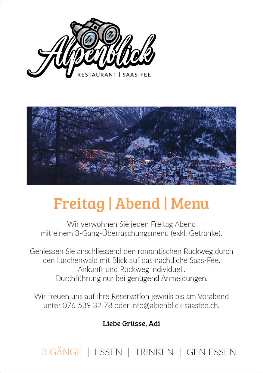 Freitag | Abend | Menu - Jeden Freitag Abend