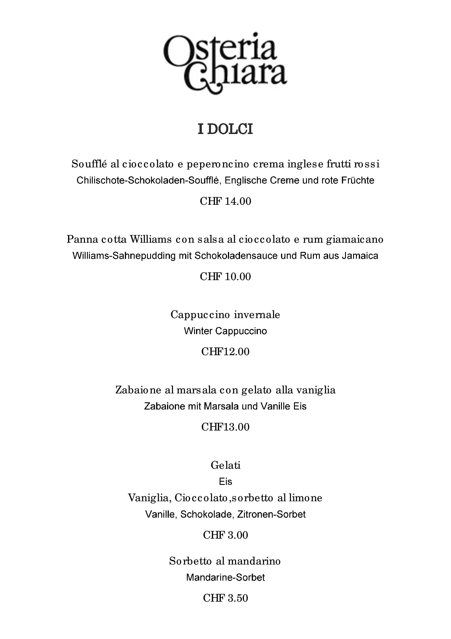 Speisekarte Osteria Chiara in Locarno, Seite 4