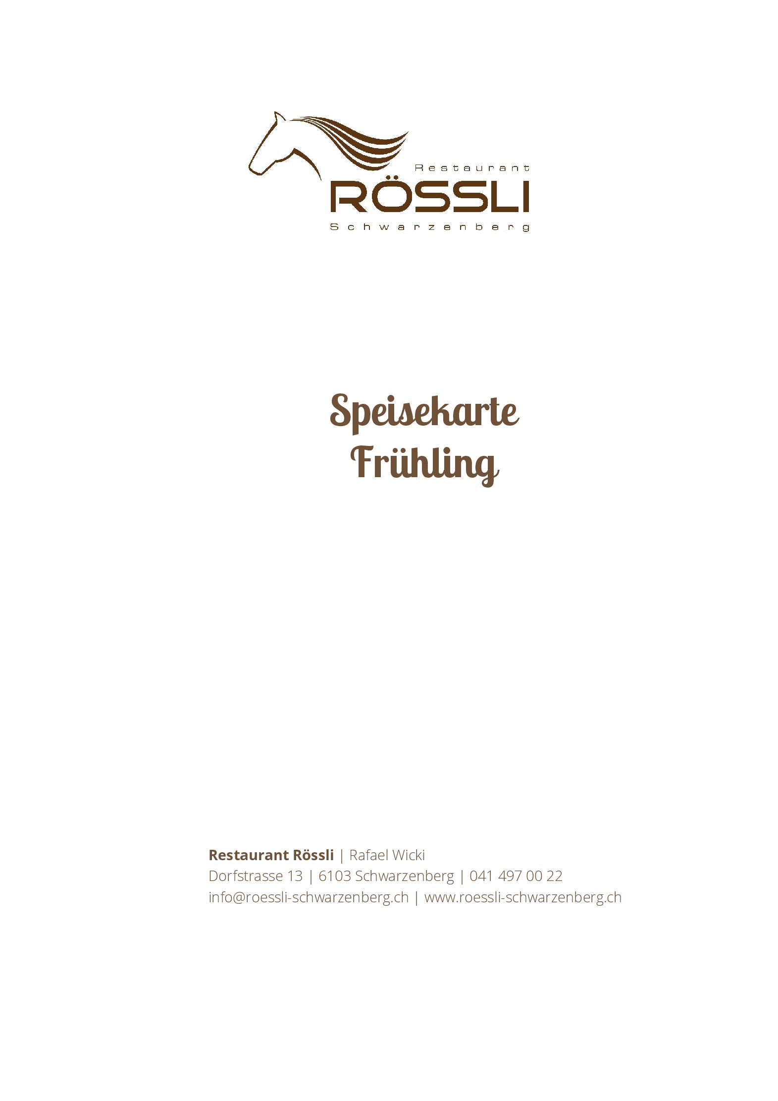 Speisekarte Restaurant Rossli Schwarzenberg in Schwarzenberg, Seite 1