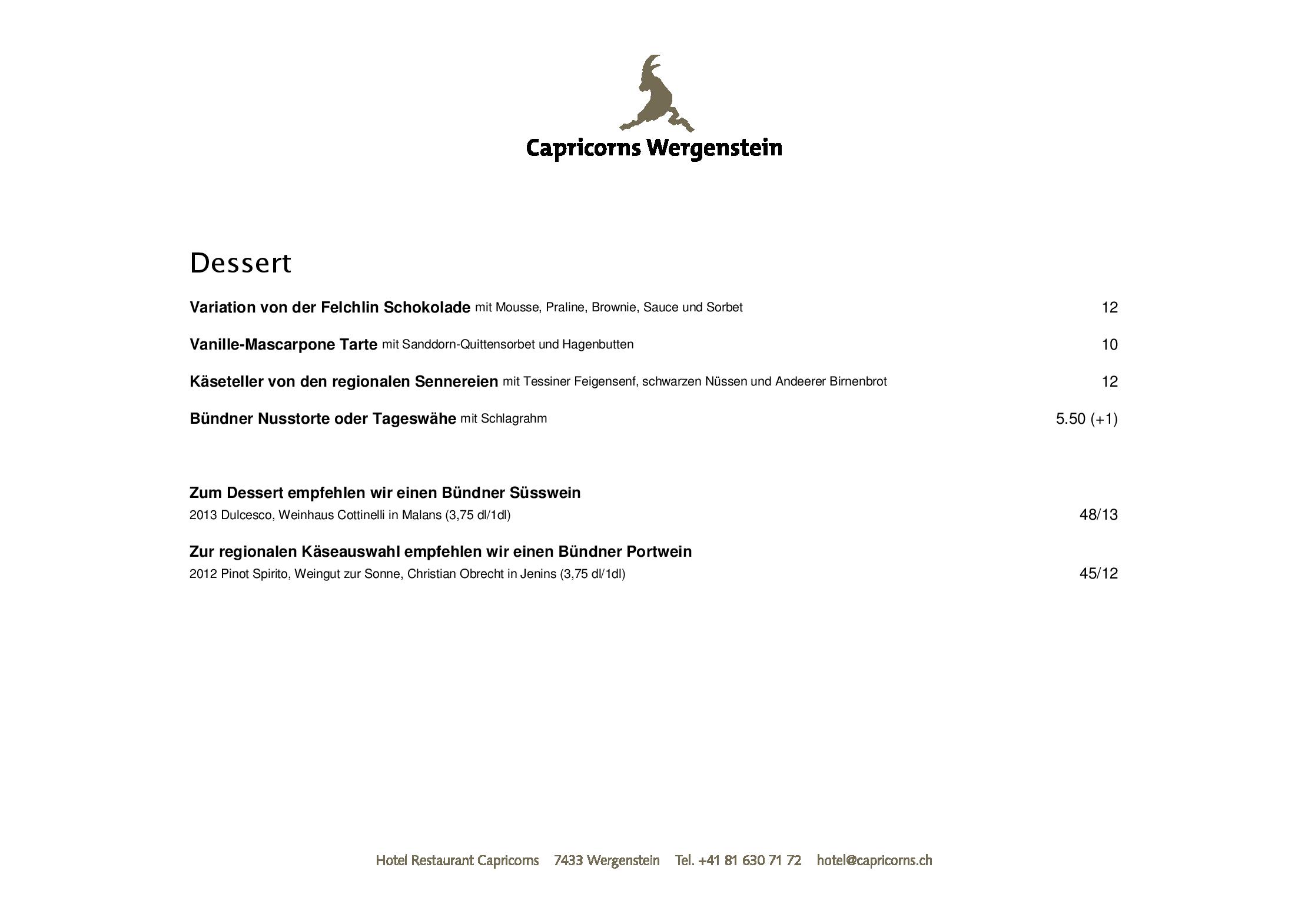Speisekarte Capricorns in Wergenstein, Seite 4