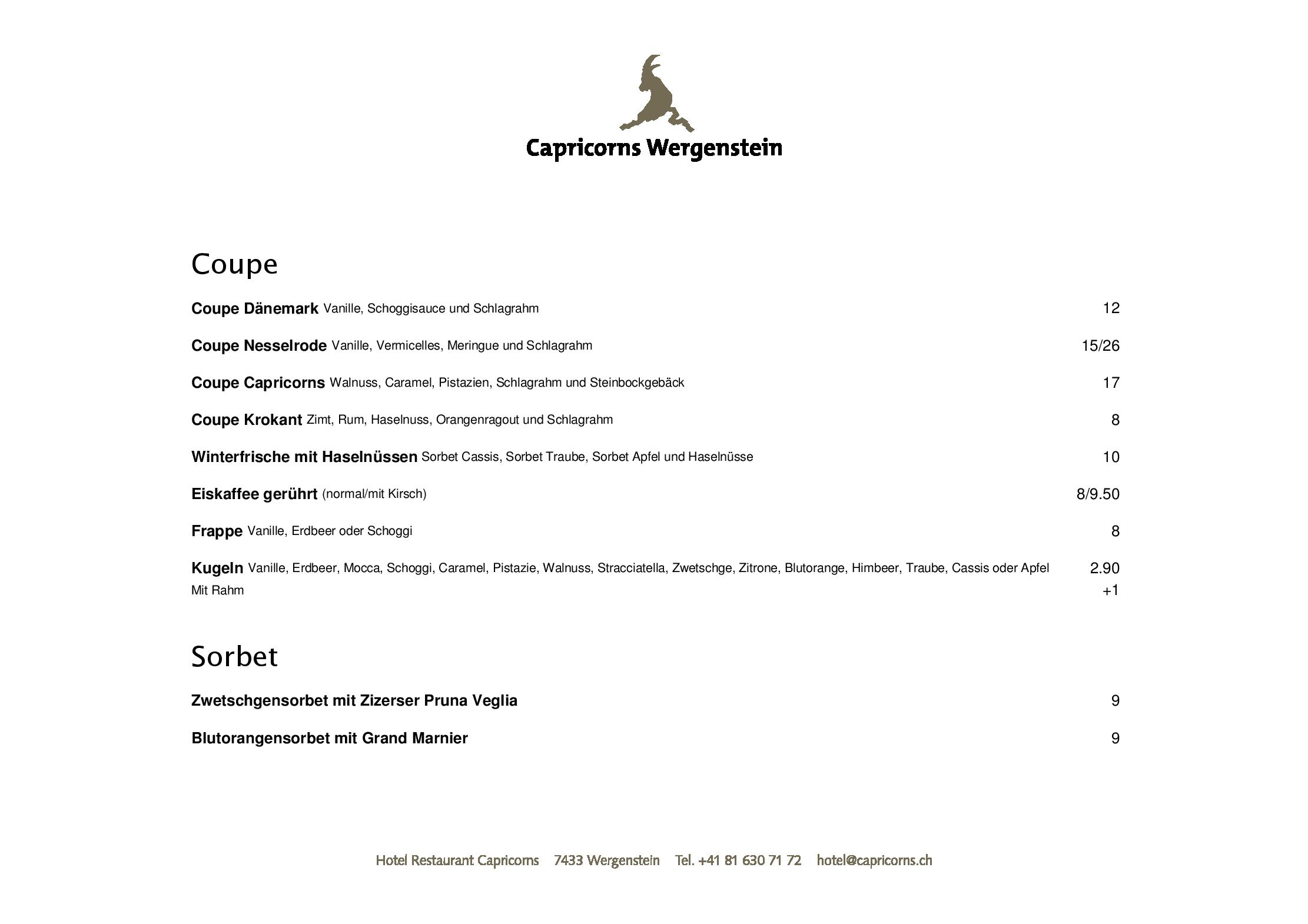 Speisekarte Capricorns in Wergenstein, Seite 5