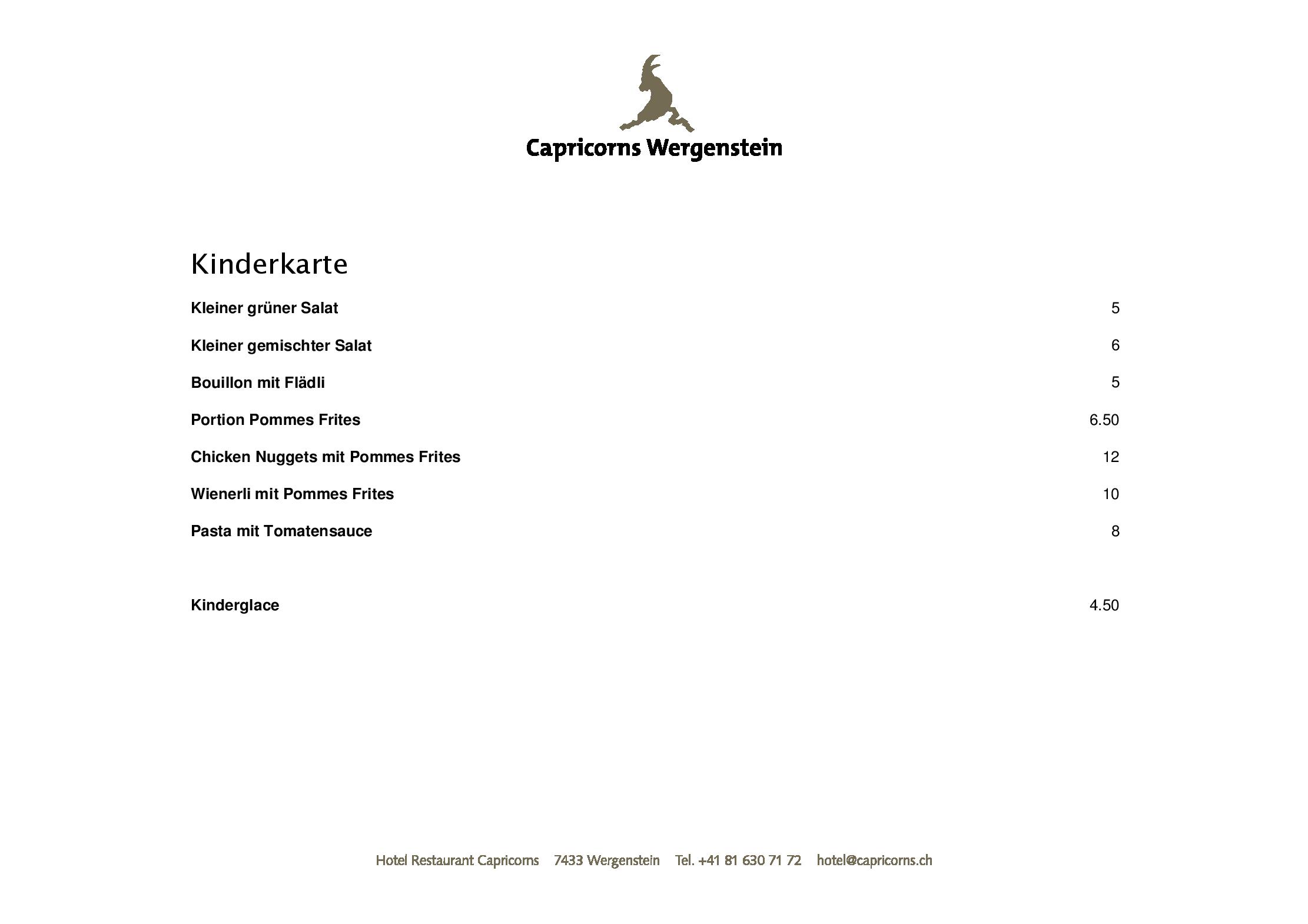 Speisekarte Capricorns in Wergenstein, Seite 7