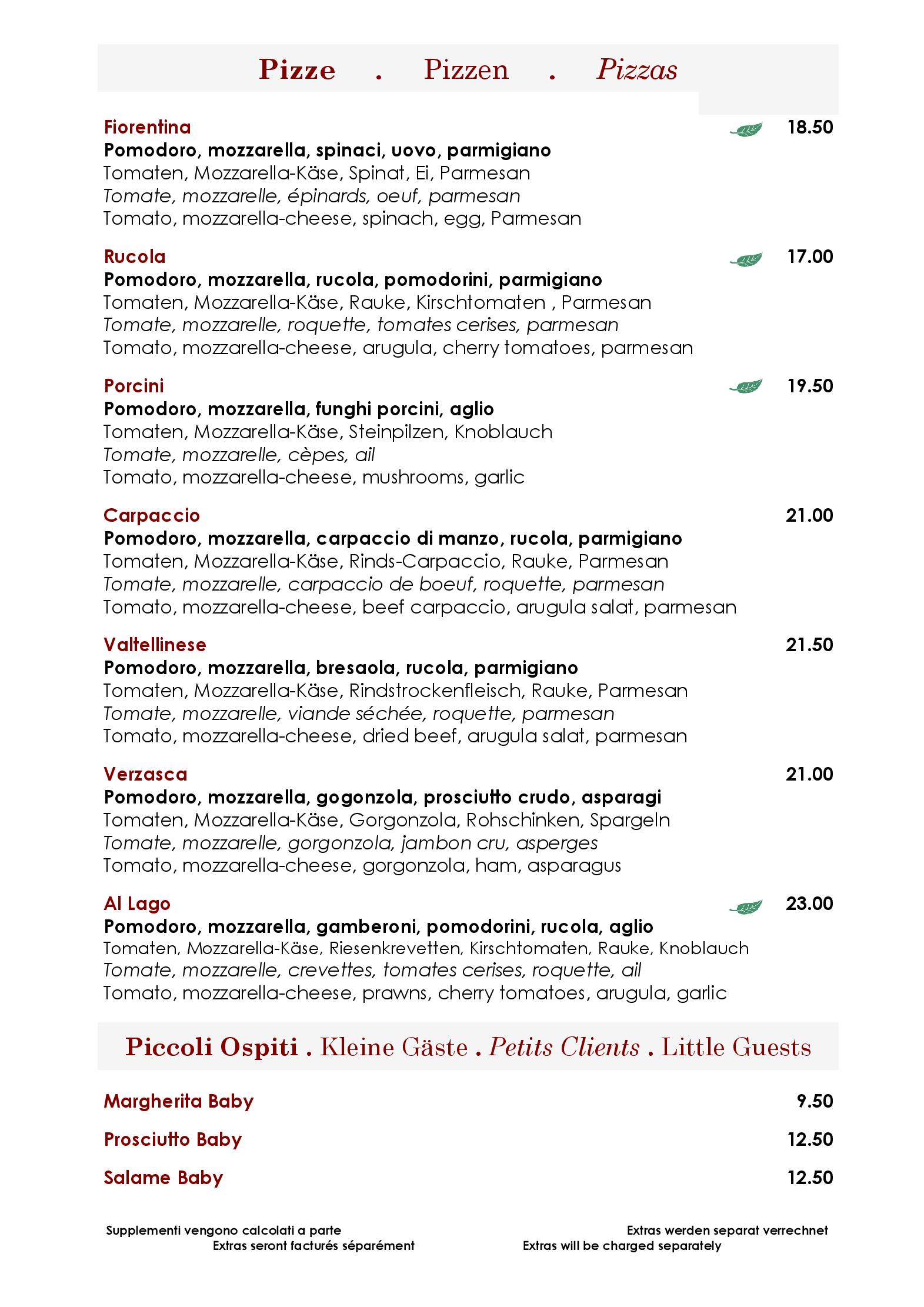 Speisekarte Ristorante Pizzeria AL LAGO in Vogorno, Seite 10
