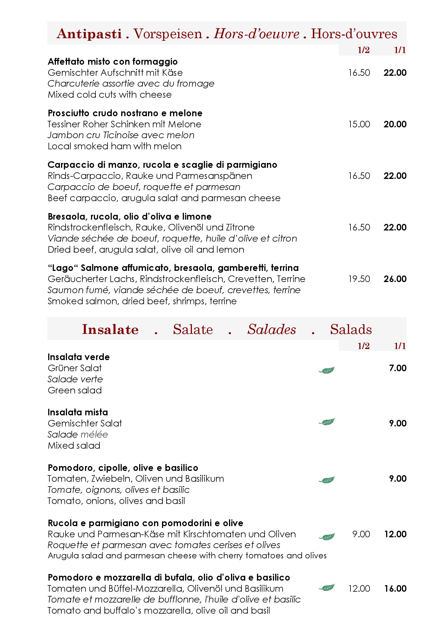 Speisekarte Ristorante Pizzeria AL LAGO in Vogorno, Seite 2