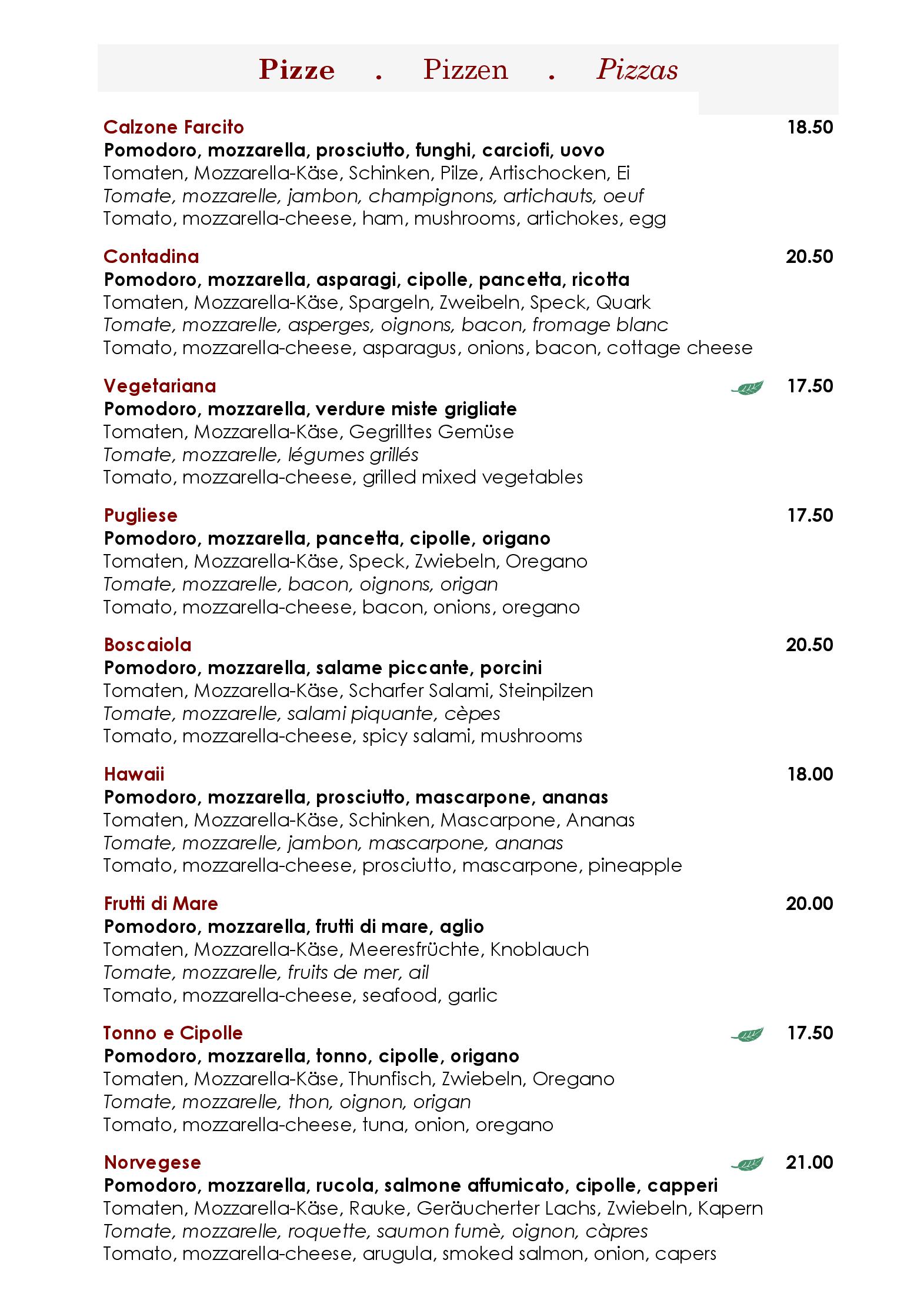 Speisekarte Ristorante Pizzeria AL LAGO in Vogorno, Seite 9