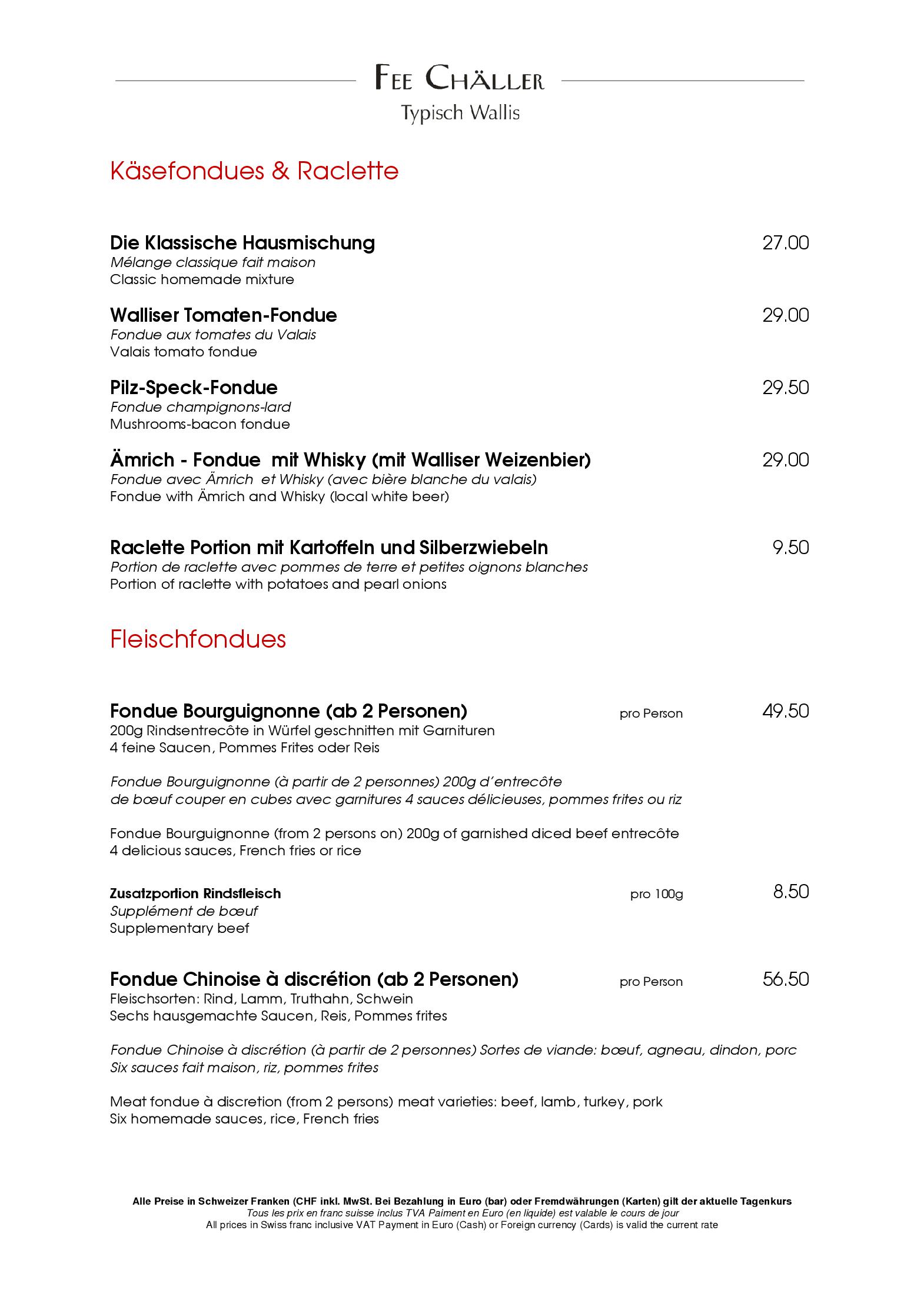 Speisekarte Fee-Chäller in Saas-Fee, Seite 3