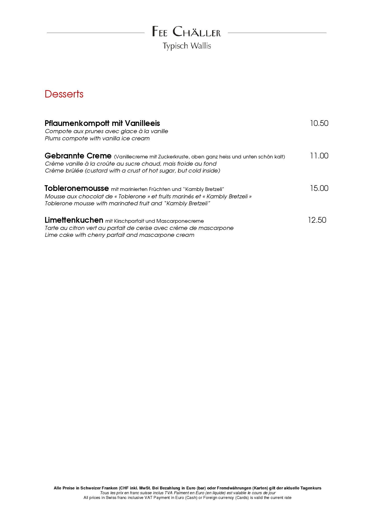 Speisekarte Fee-Chäller in Saas-Fee, Seite 5