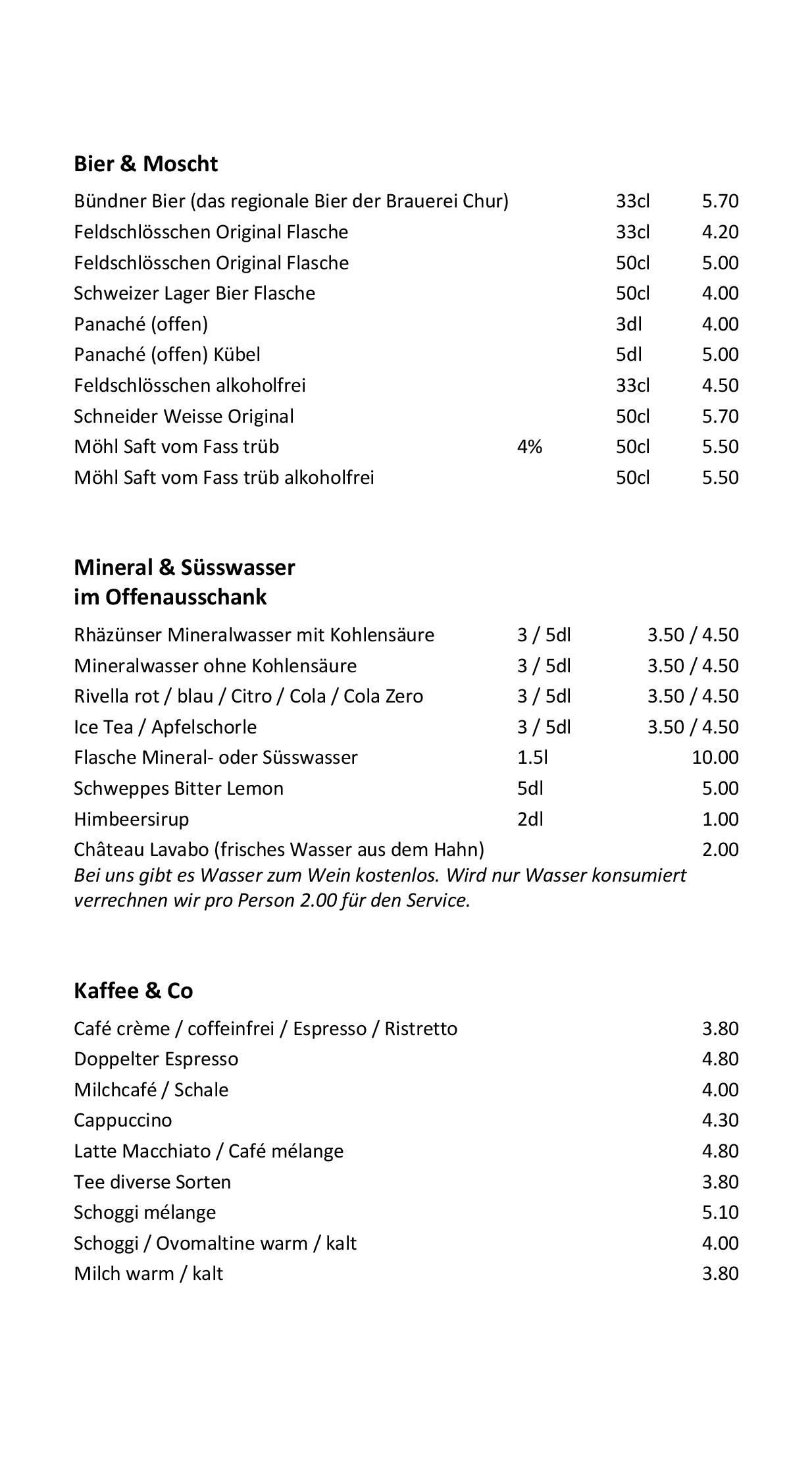 Speisekarte Gasthaus Alpina in Tschappina, Seite 8
