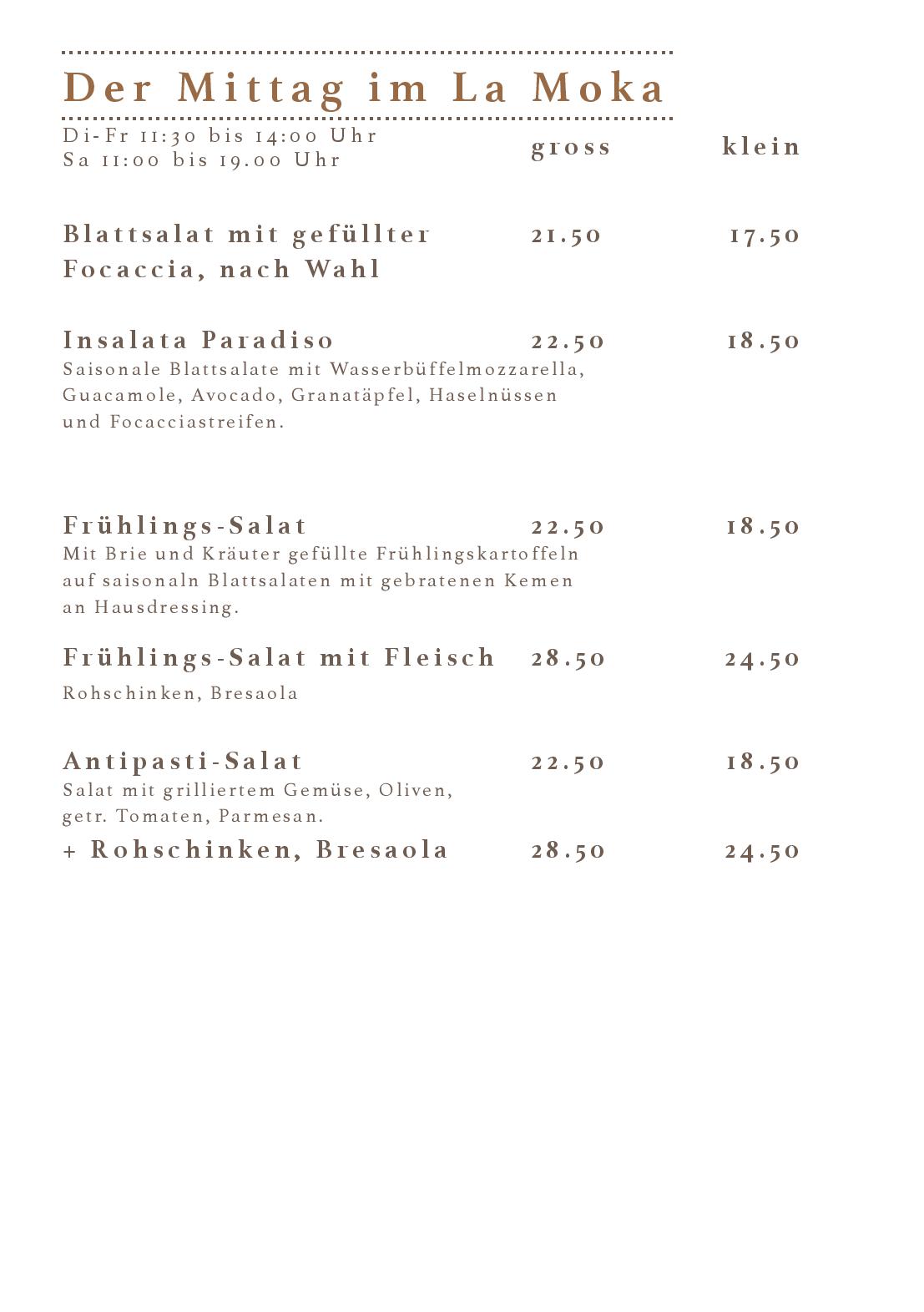Speisekarte Cafe Bar La Moka in Wil, Seite 13