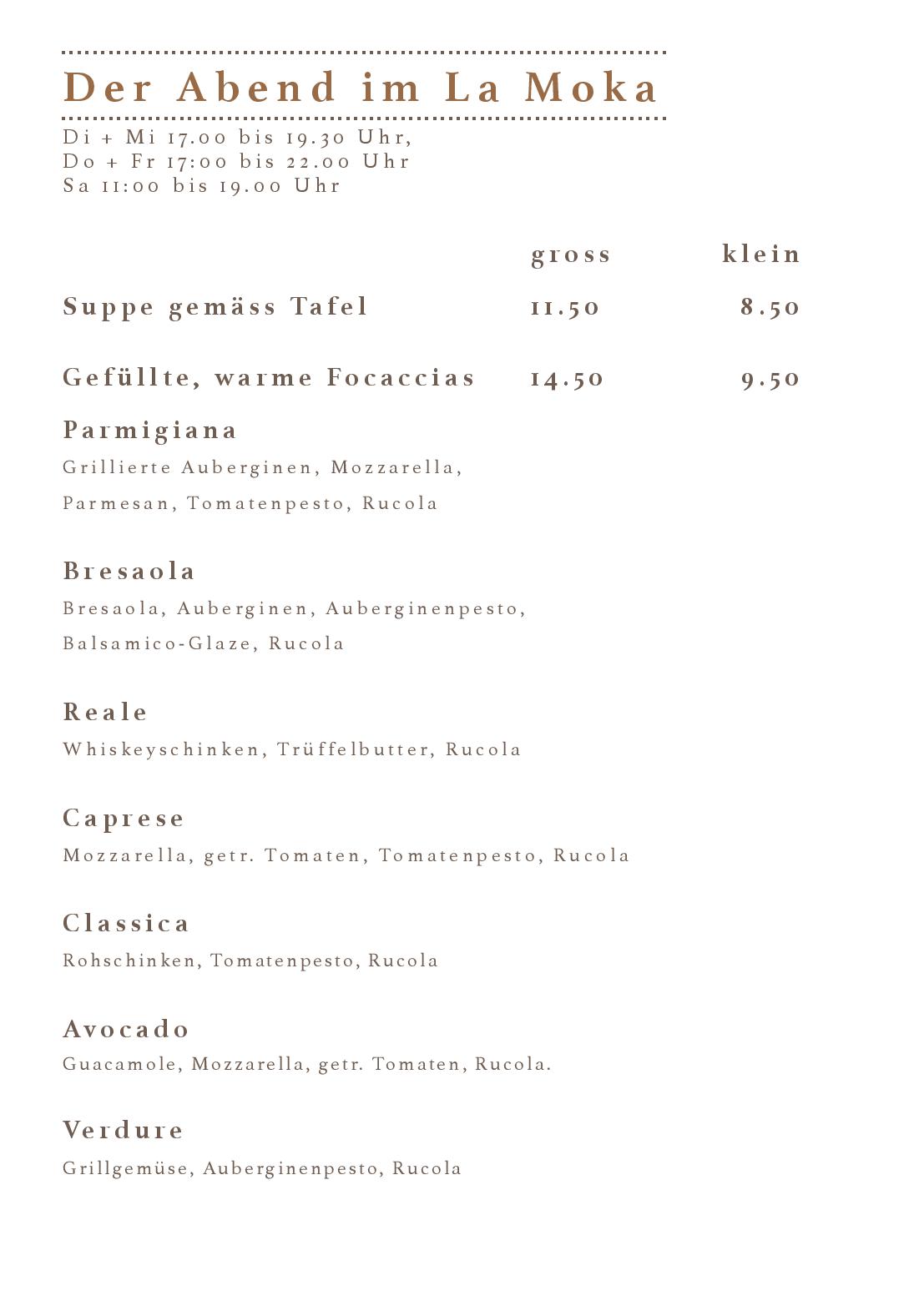 Speisekarte Cafe Bar La Moka in Wil, Seite 14