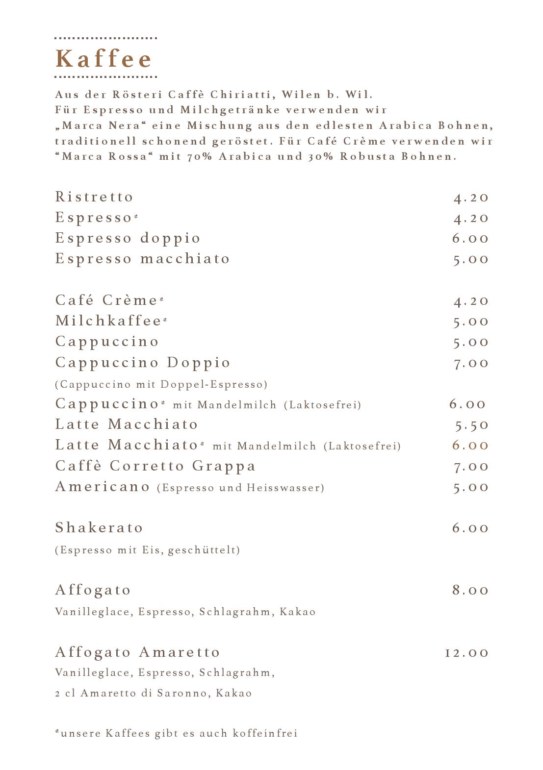 Speisekarte Cafe Bar La Moka in Wil, Seite 2