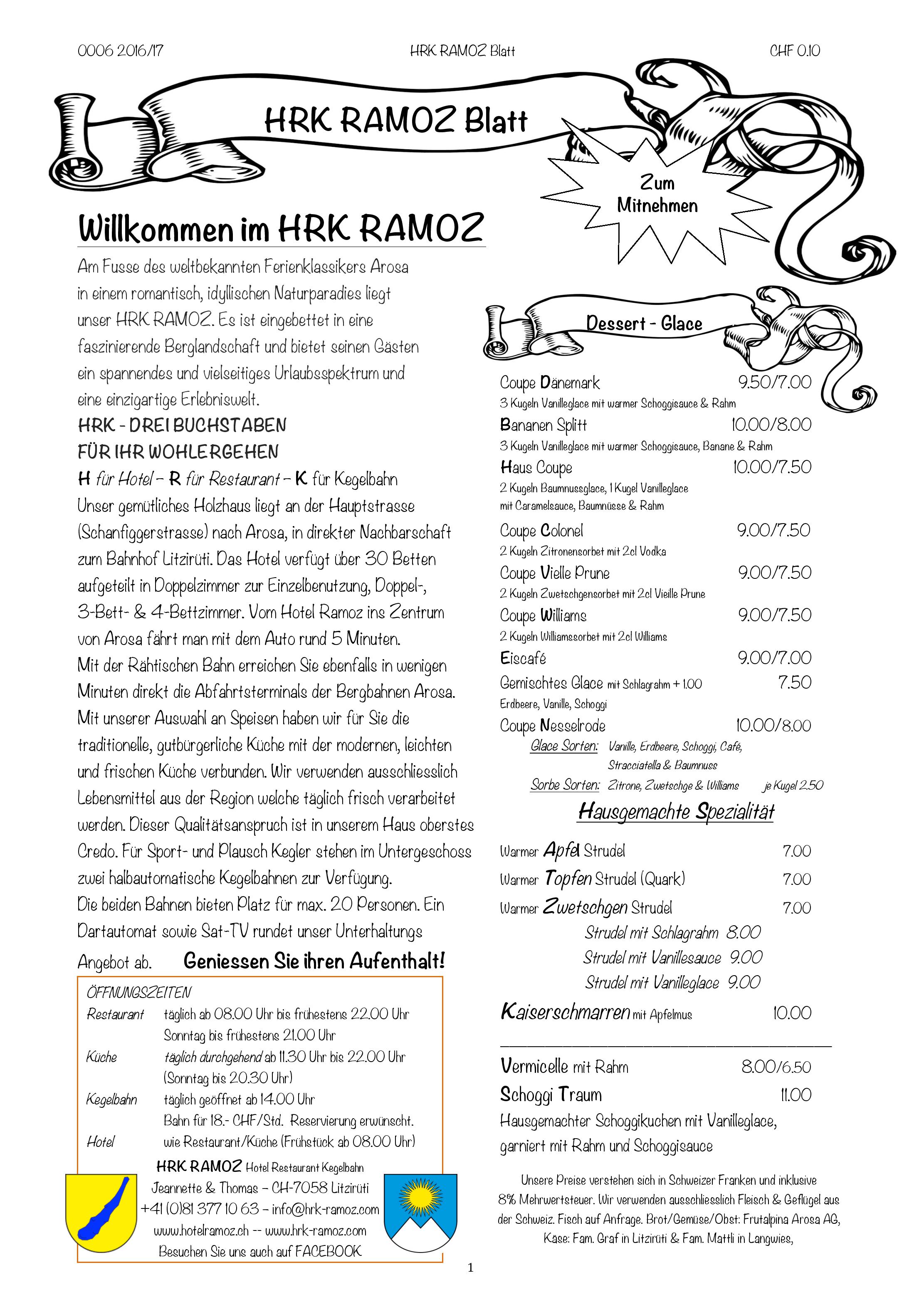Speisekarte Restaurant Ramoz in Litziruti, Seite 1
