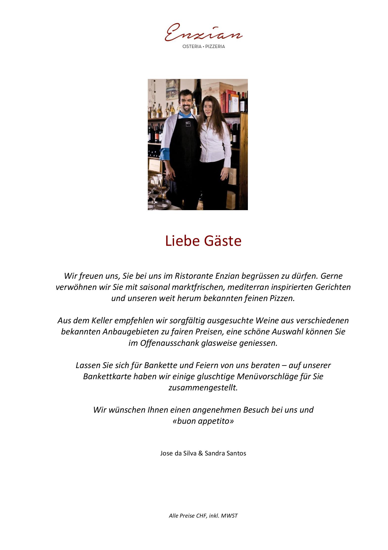 Speisekarte Osteria Pizzeria Enzian in Horw, Seite 4