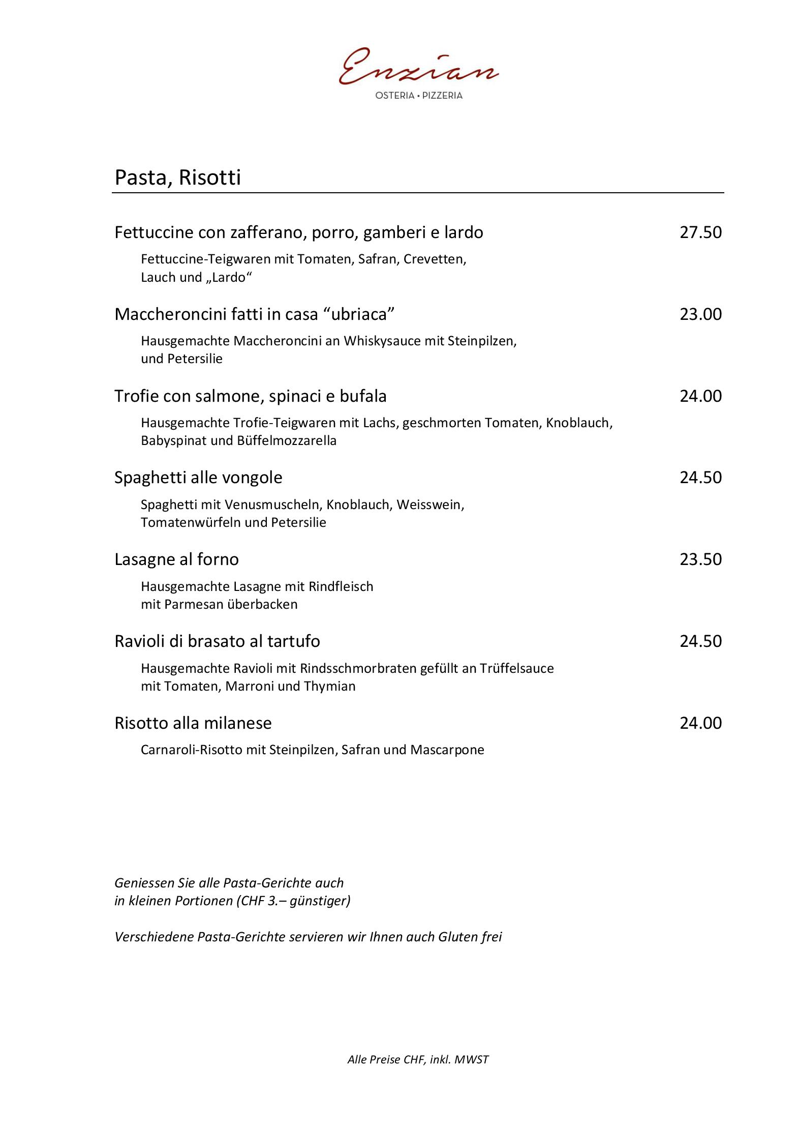 Speisekarte Osteria Pizzeria Enzian in Horw, Seite 2
