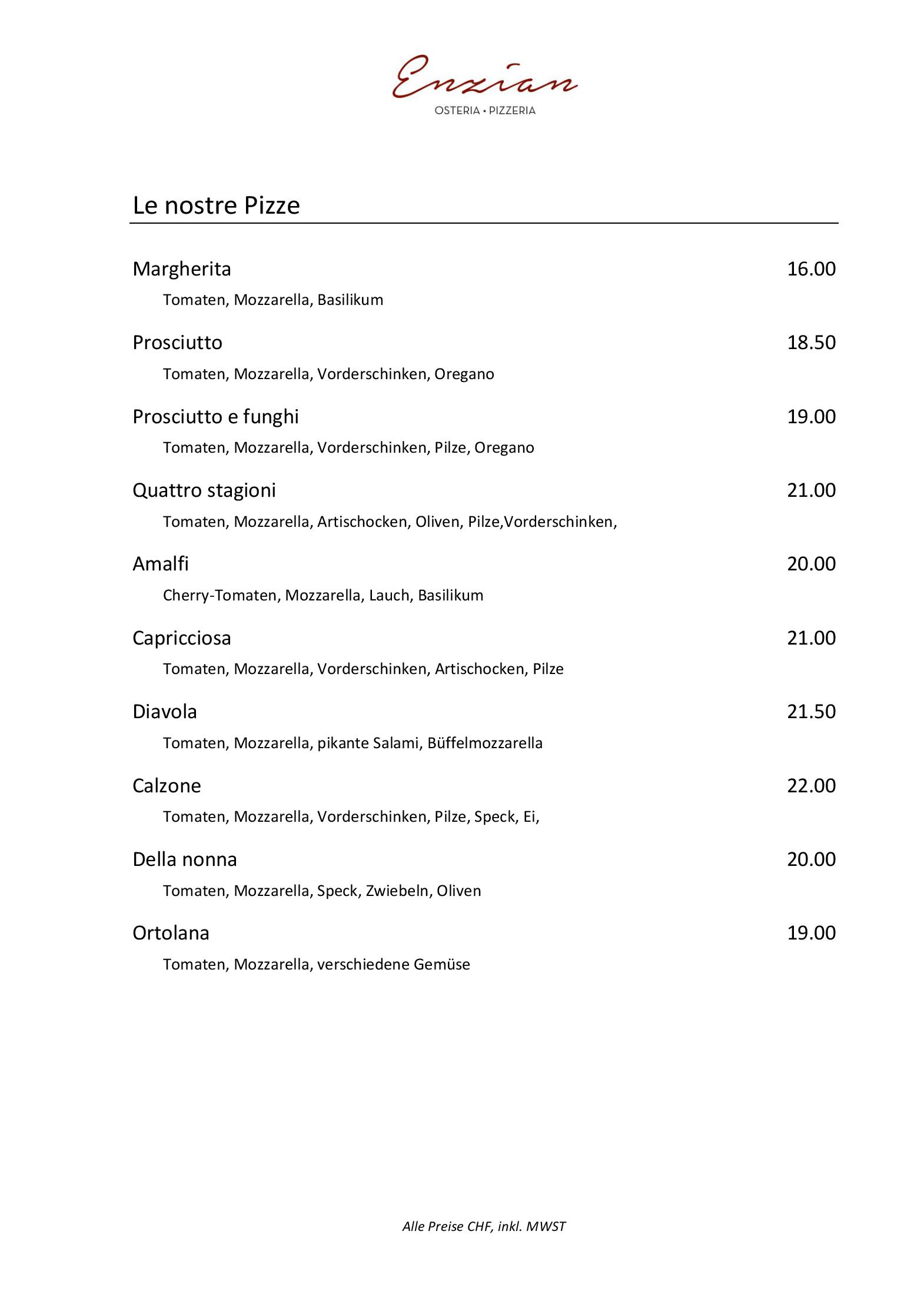 Speisekarte Osteria Pizzeria Enzian in Horw, Seite 6