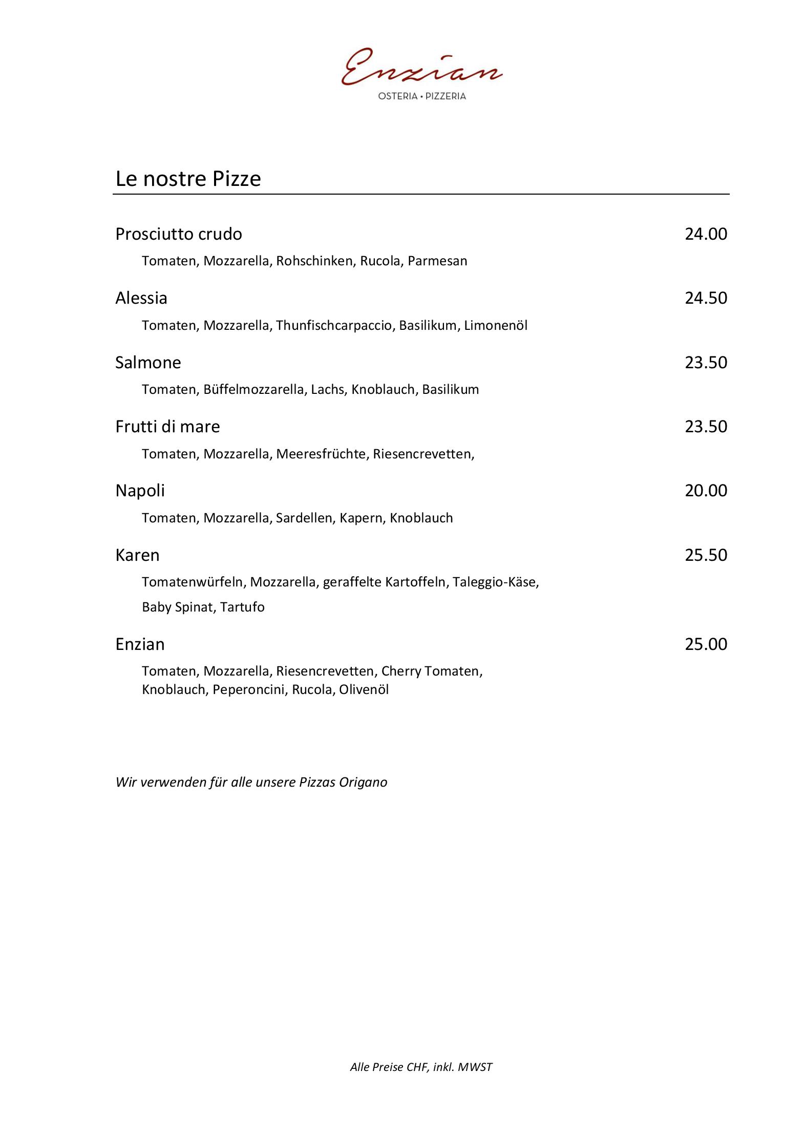 Speisekarte Osteria Pizzeria Enzian in Horw, Seite 7