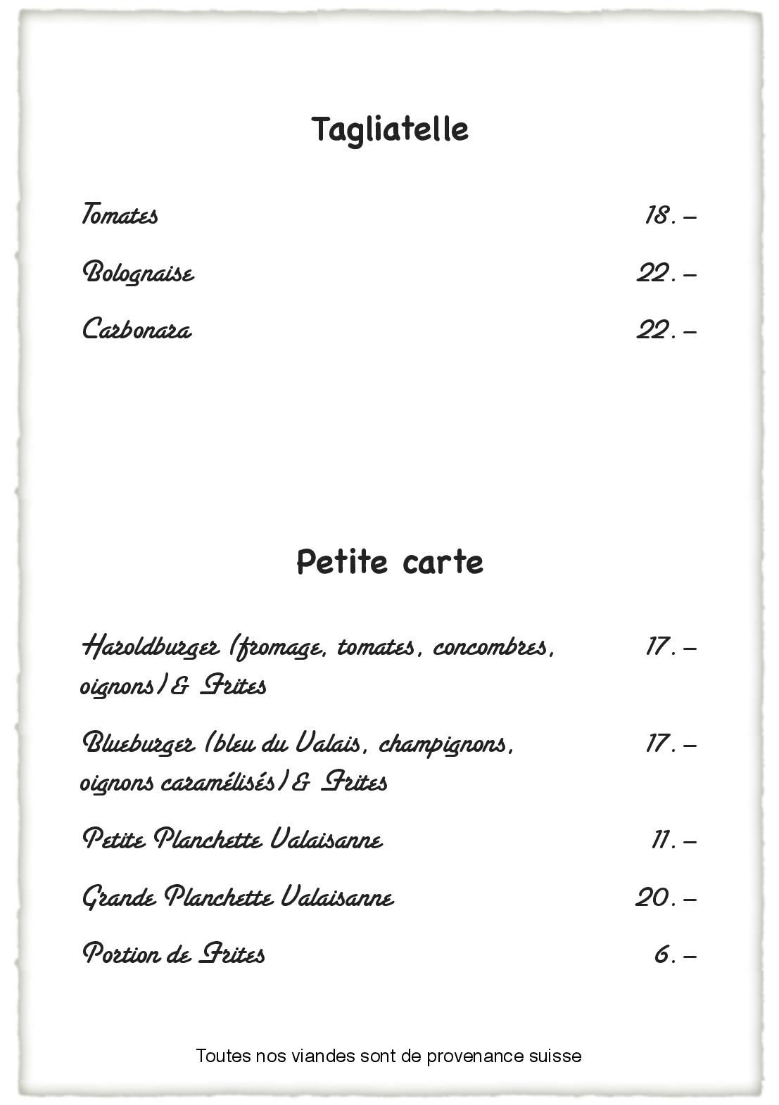 Speisekarte Restaurant Le Carrefour in Bagnes, Seite 2