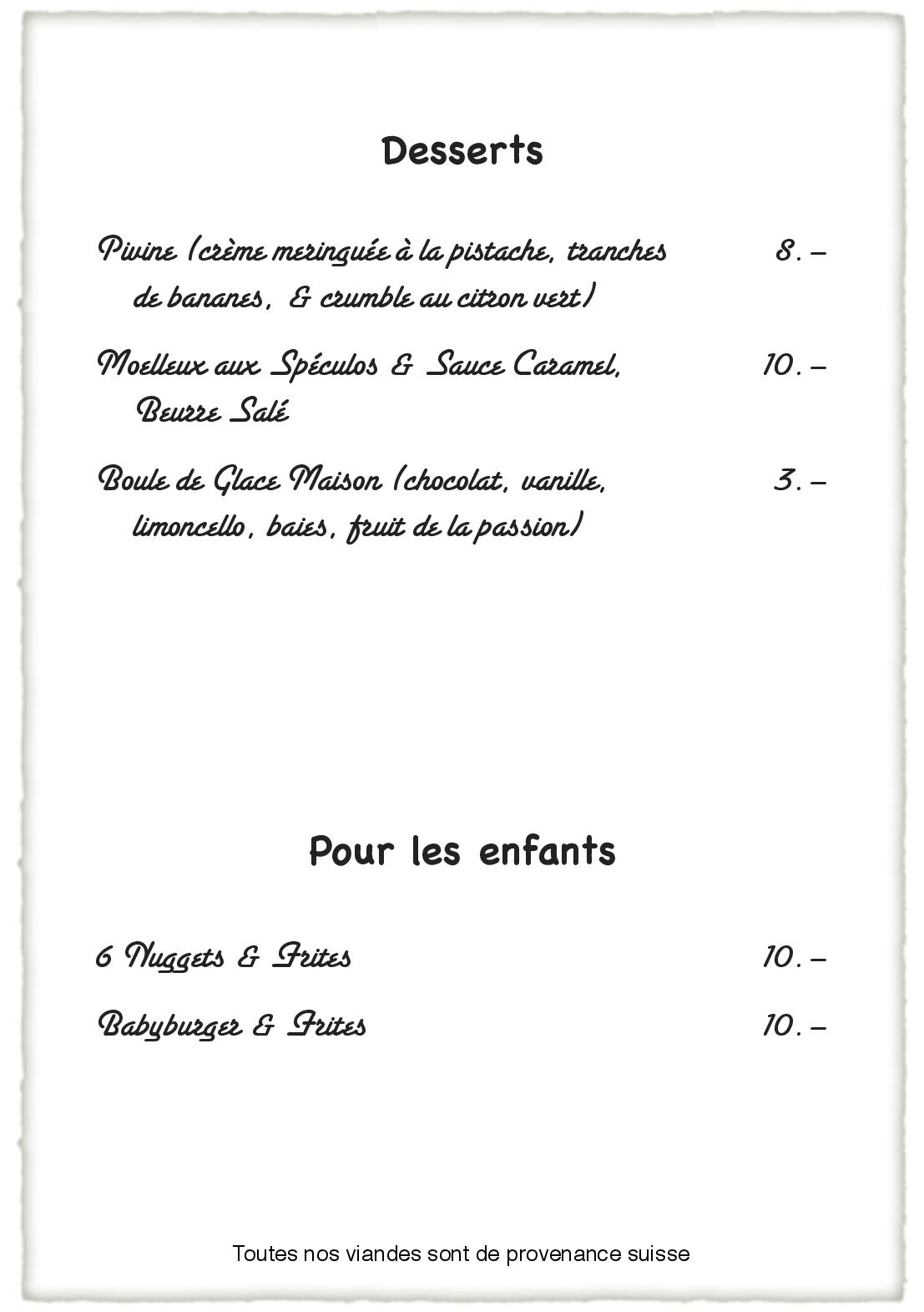 Speisekarte Restaurant Le Carrefour in Bagnes, Seite 3