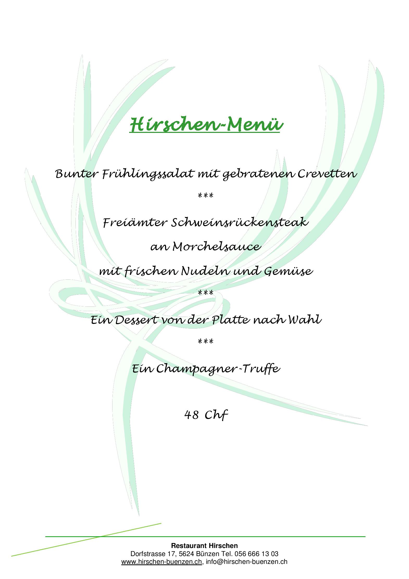 Speisekarte Restaurant Hirschen in Bunzen, Seite 3