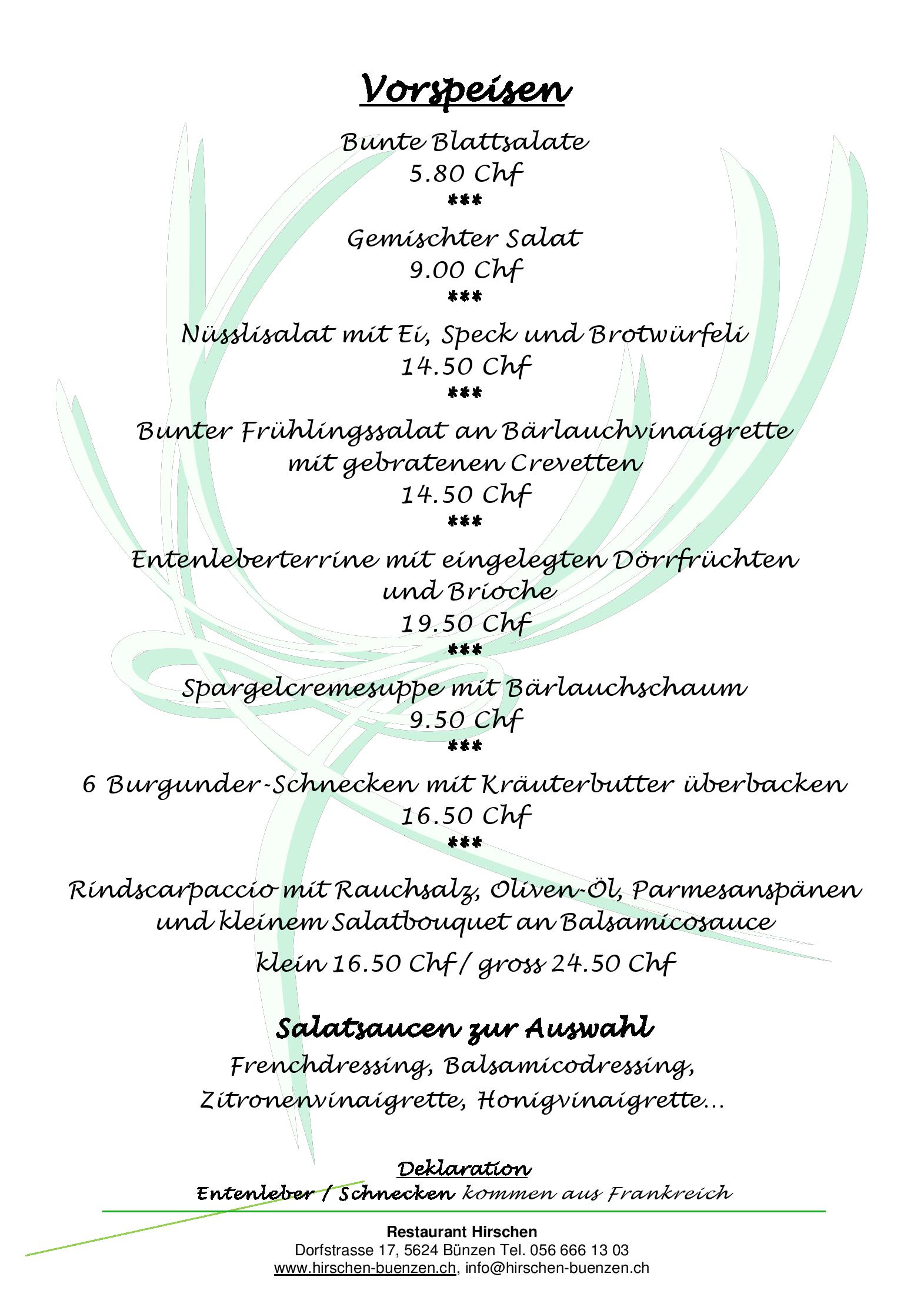 Speisekarte Restaurant Hirschen in Bunzen, Seite 4