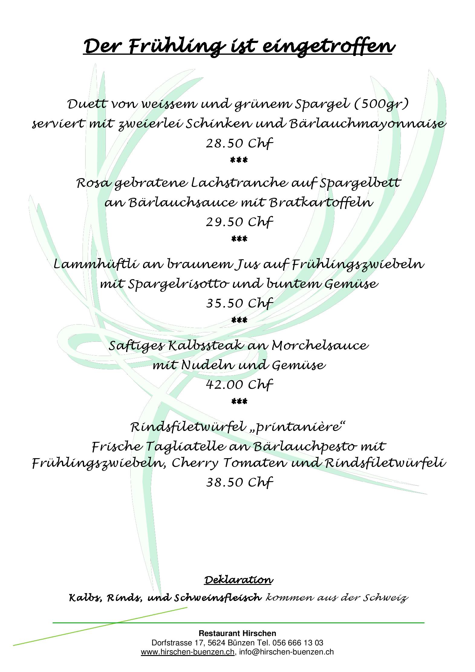 Speisekarte Restaurant Hirschen in Bunzen, Seite 5