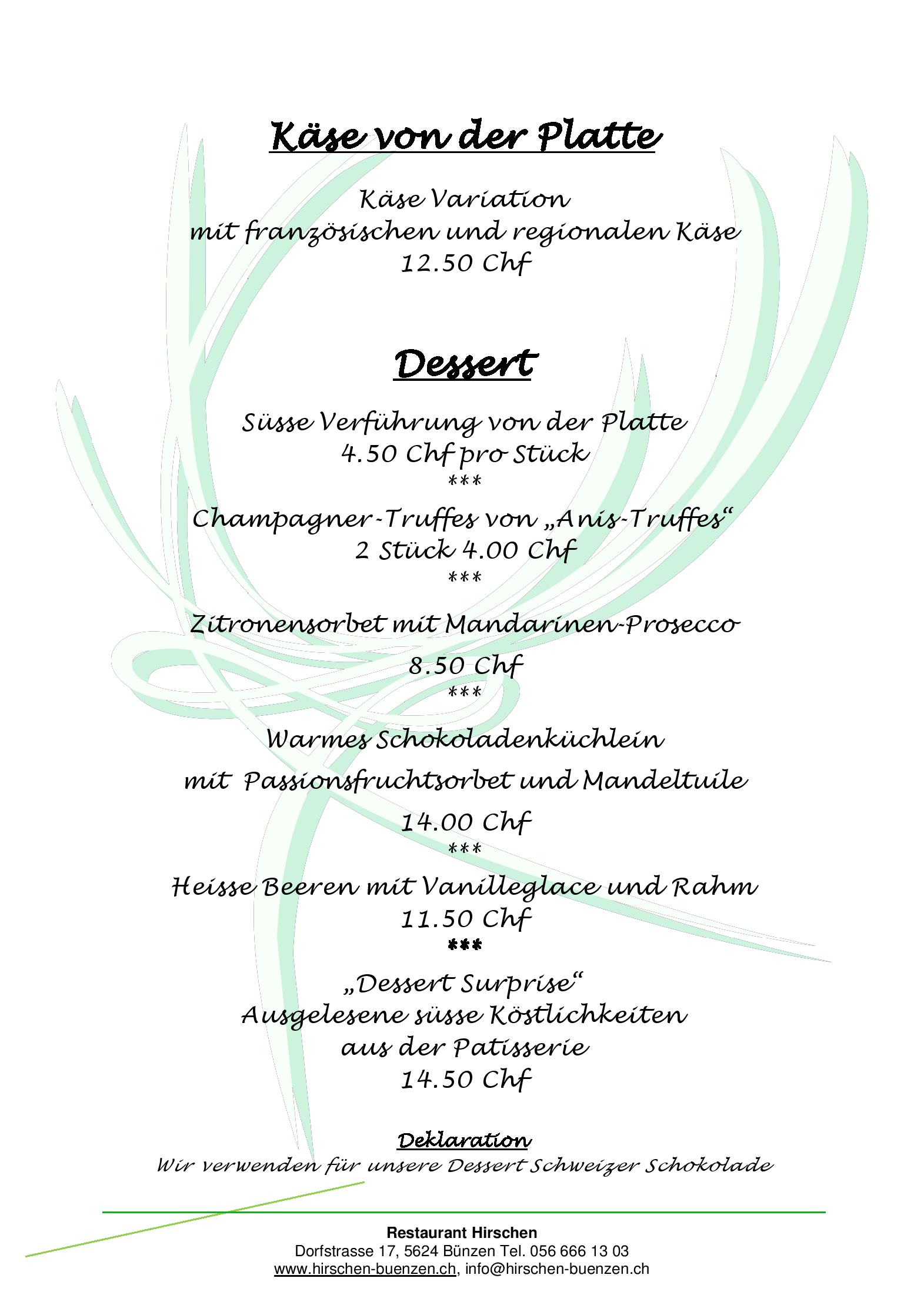 Speisekarte Restaurant Hirschen in Bunzen, Seite 8
