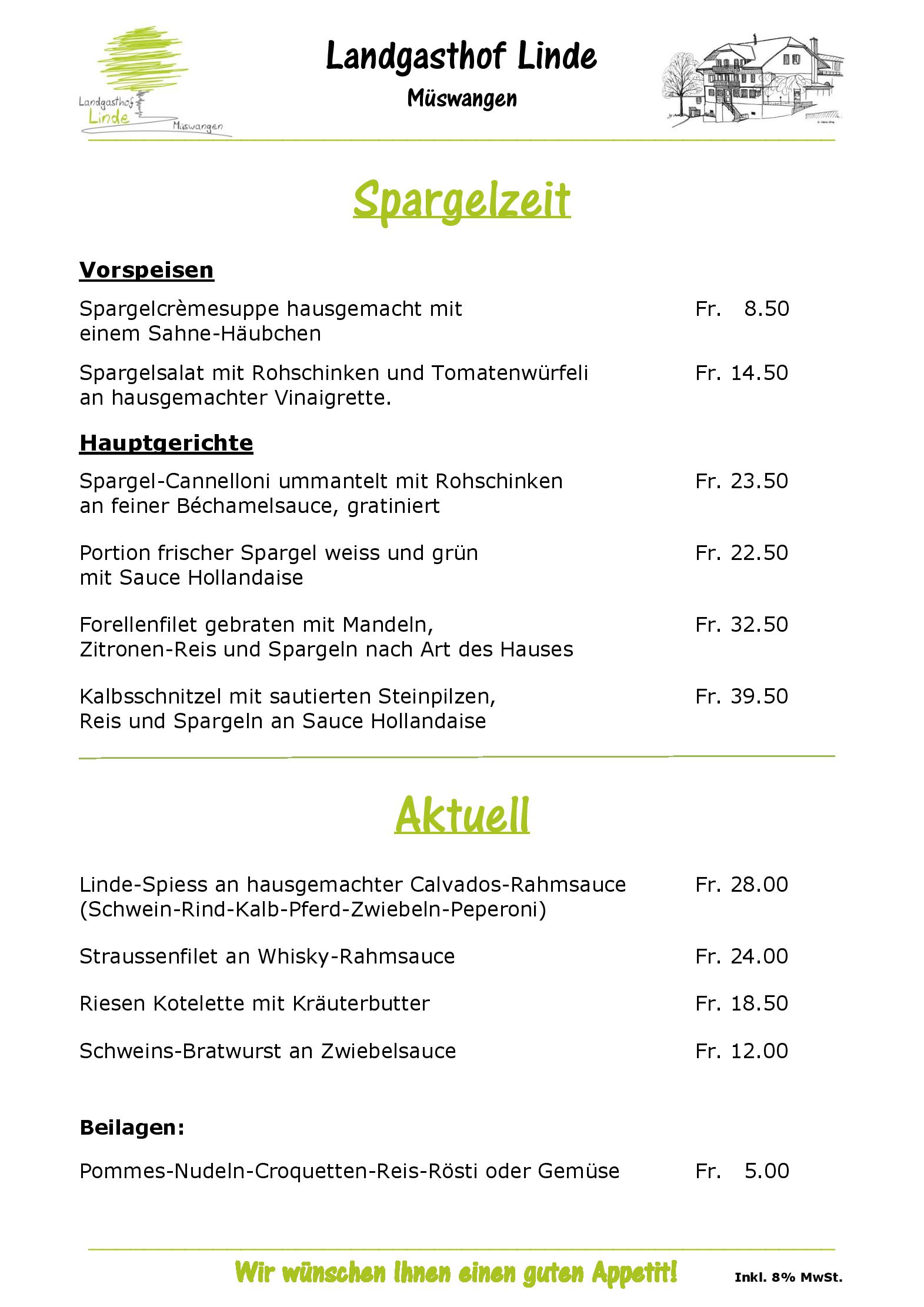 Speisekarte Landgasthof Linde in Müswangen, Seite 2