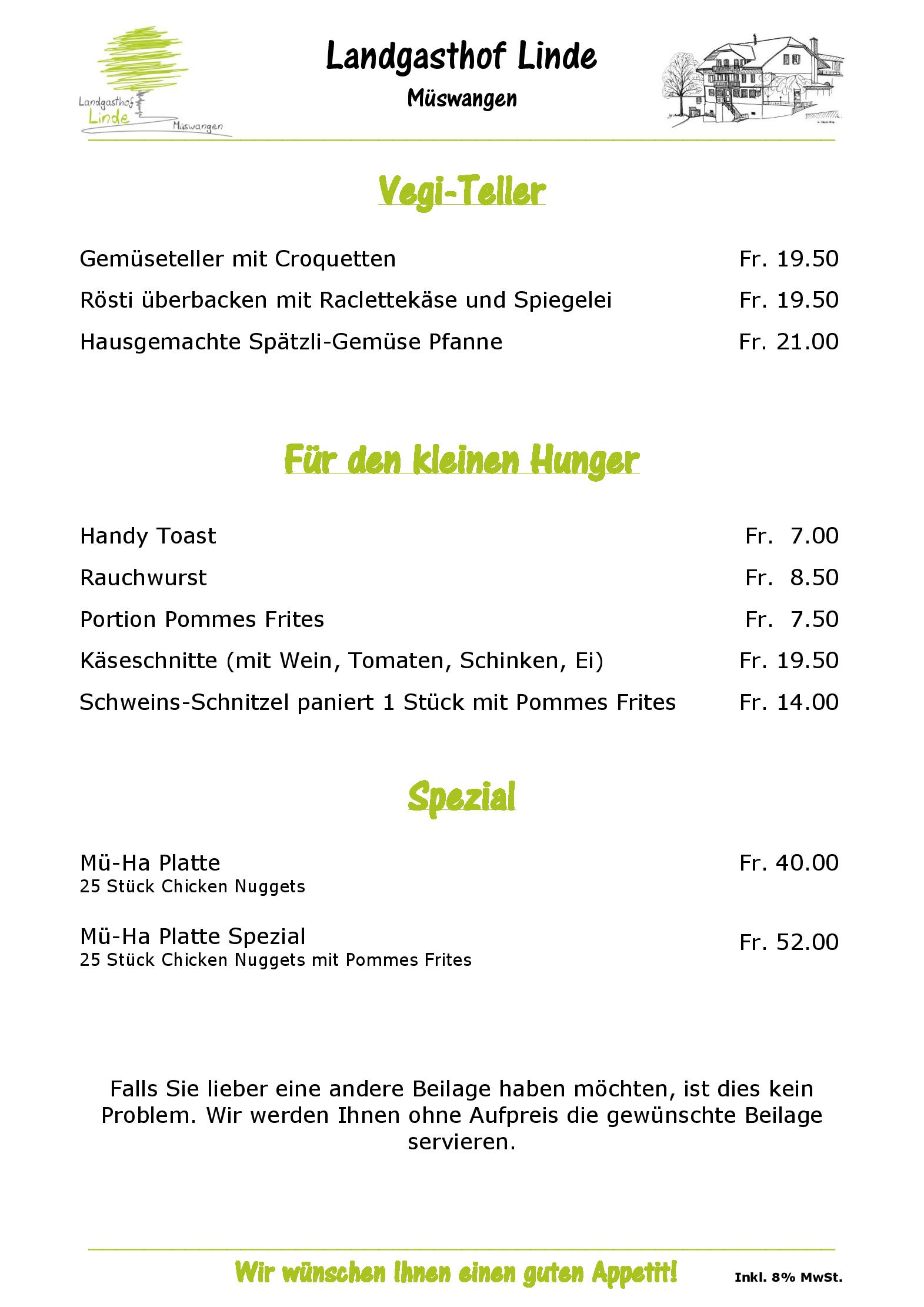 Speisekarte Landgasthof Linde in Müswangen, Seite 6