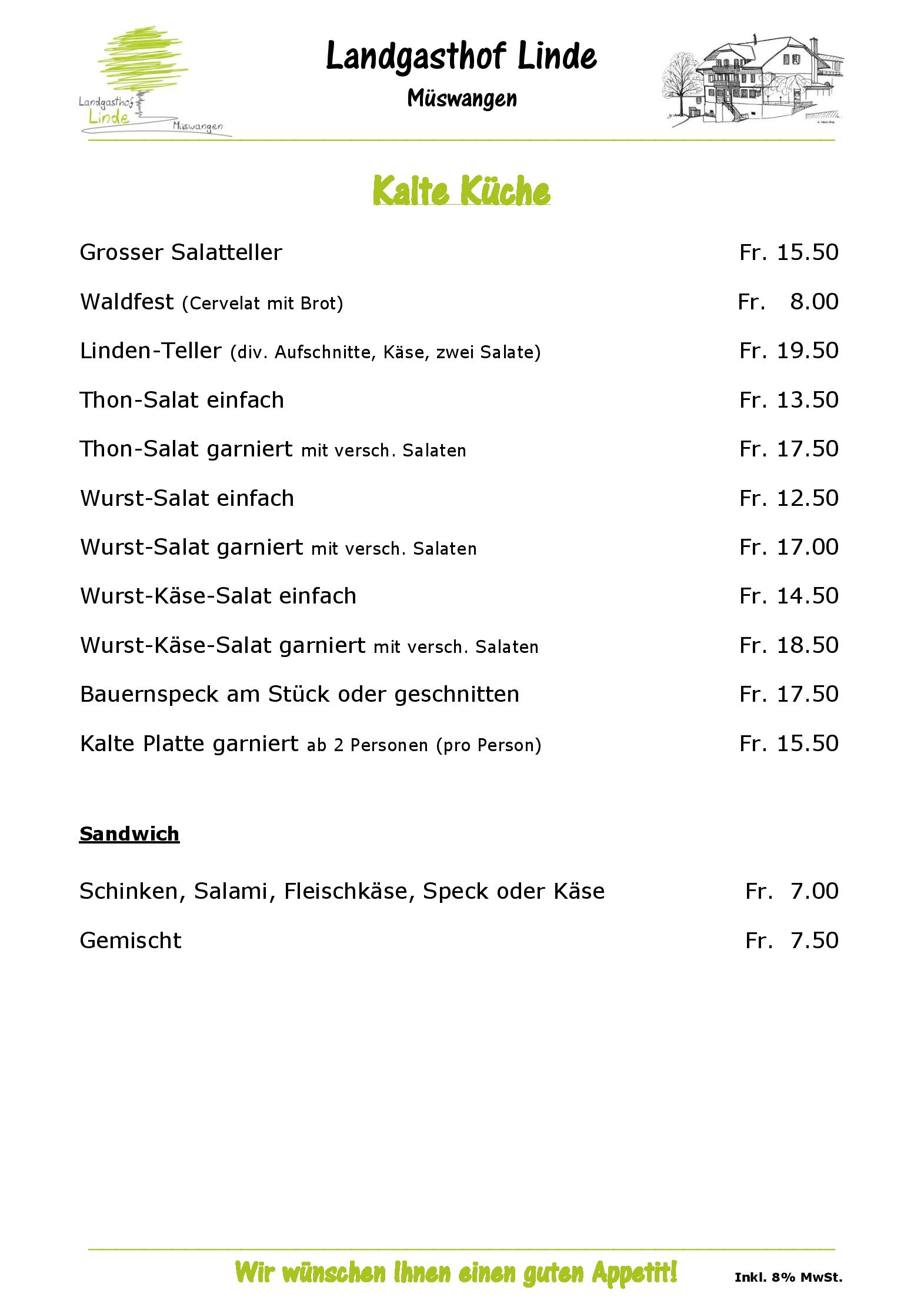 Speisekarte Landgasthof Linde in Müswangen, Seite 7