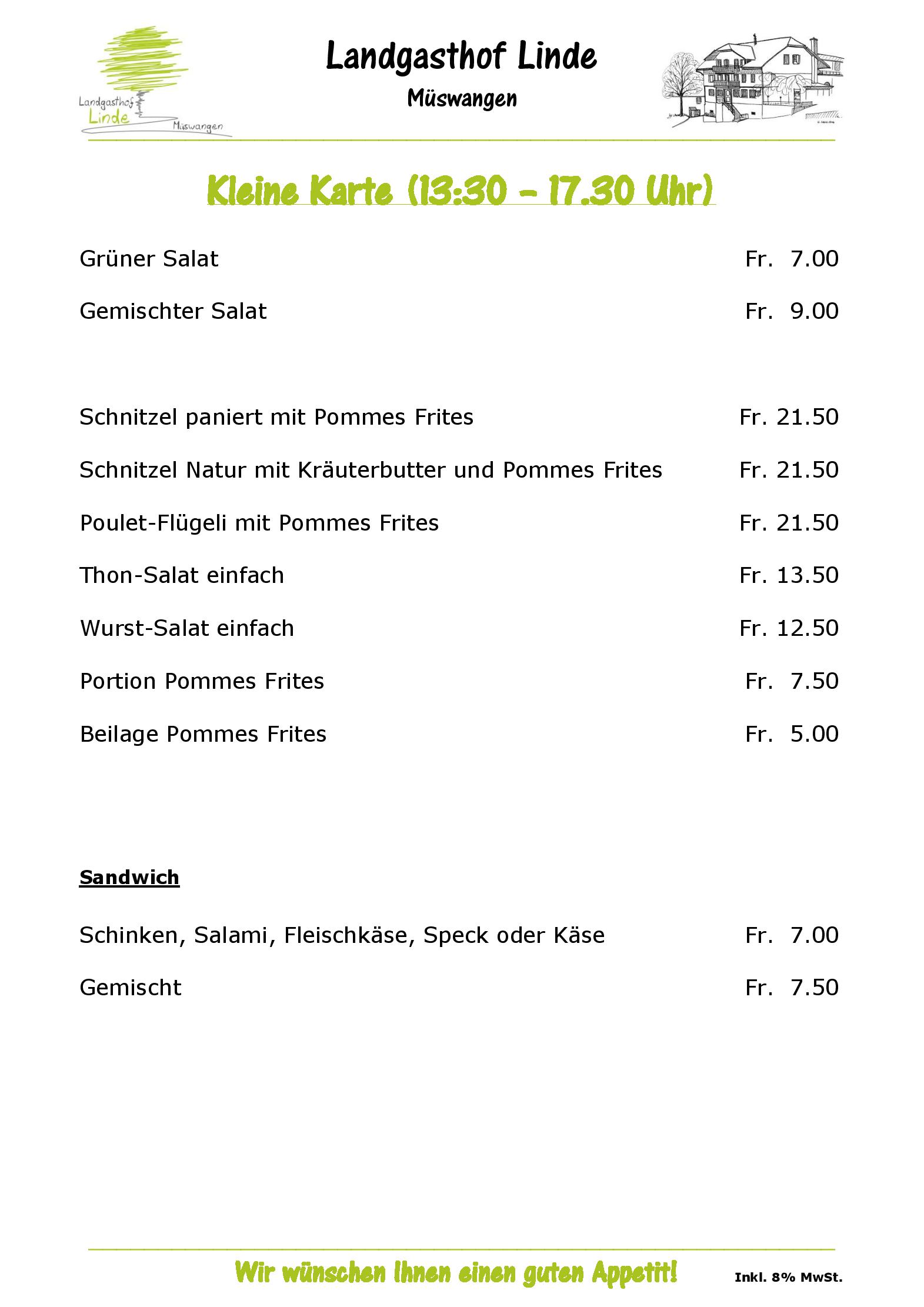 Speisekarte Landgasthof Linde in Müswangen, Seite 8