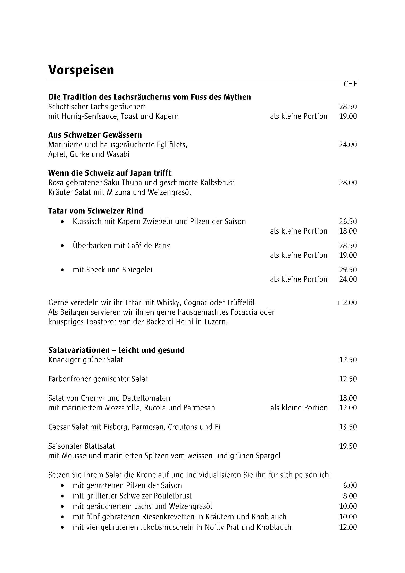 Speisekarte Brasserie VICO in Lucerne, Seite 3