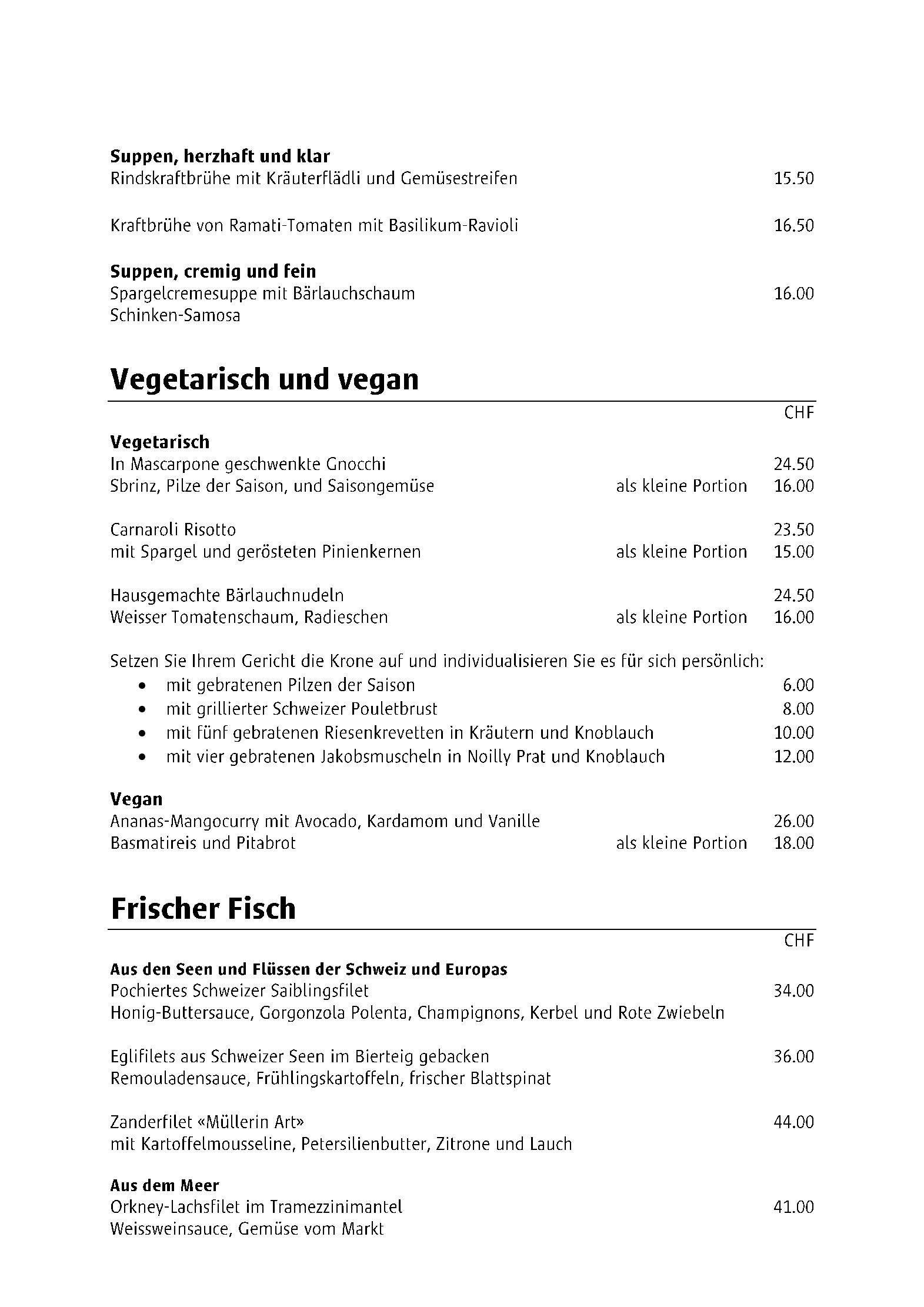 Speisekarte Brasserie VICO in Lucerne, Seite 4