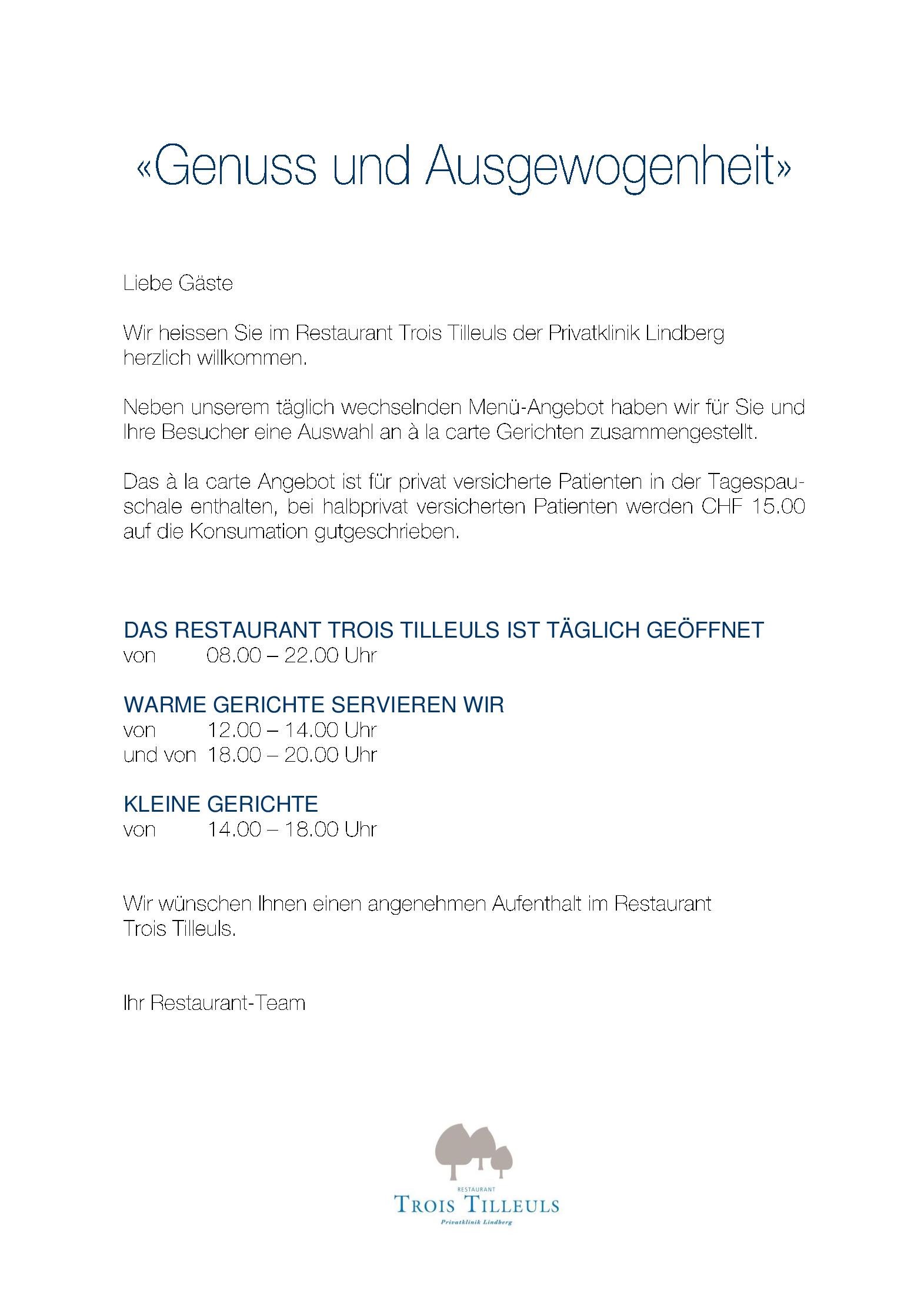 Speisekarte Restaurant Trois Tilleuls in Winterthur, Seite 2