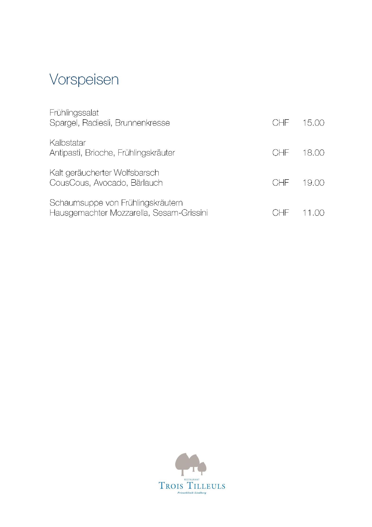 Speisekarte Restaurant Trois Tilleuls in Winterthur, Seite 3