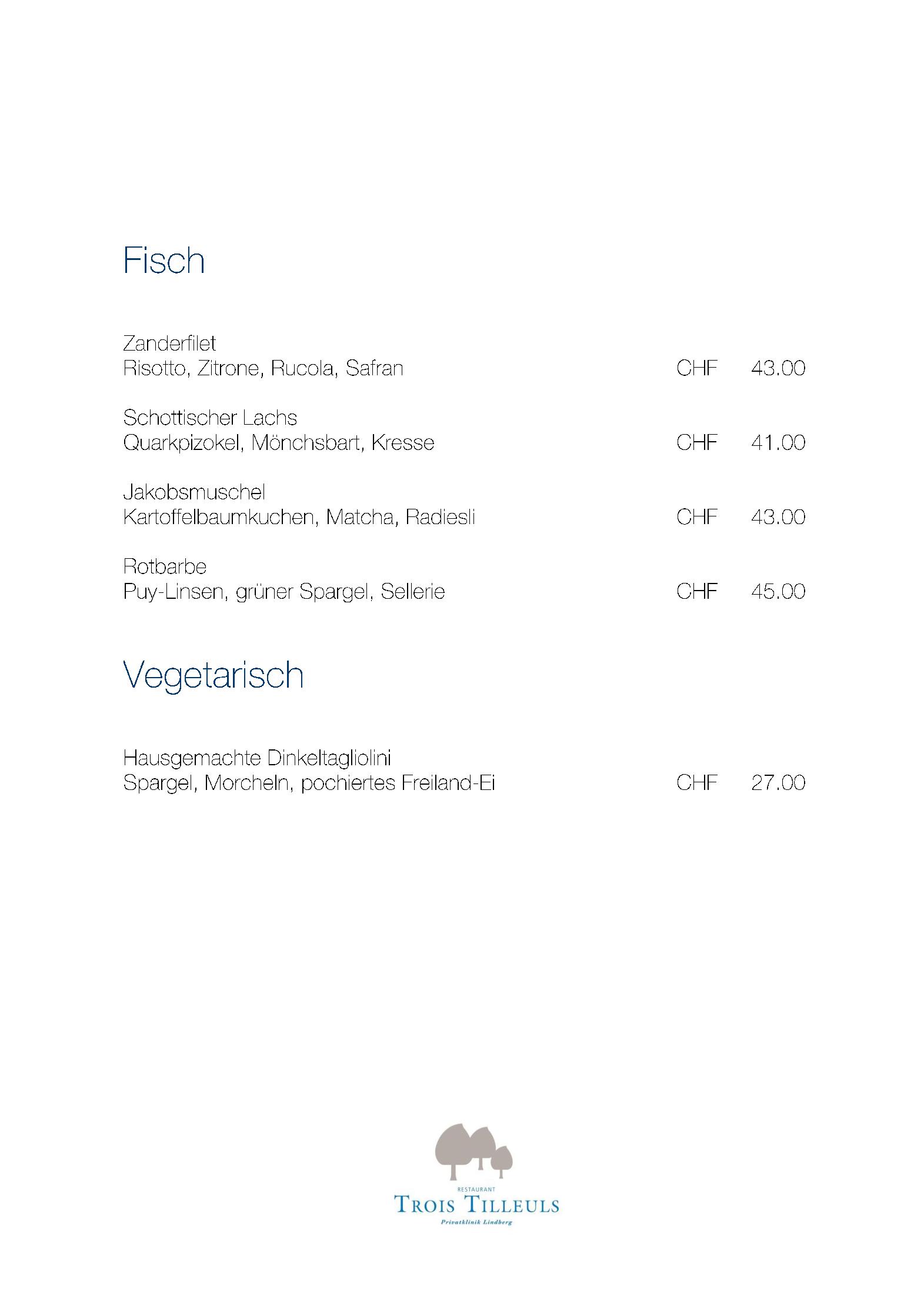 Speisekarte Restaurant Trois Tilleuls in Winterthur, Seite 4