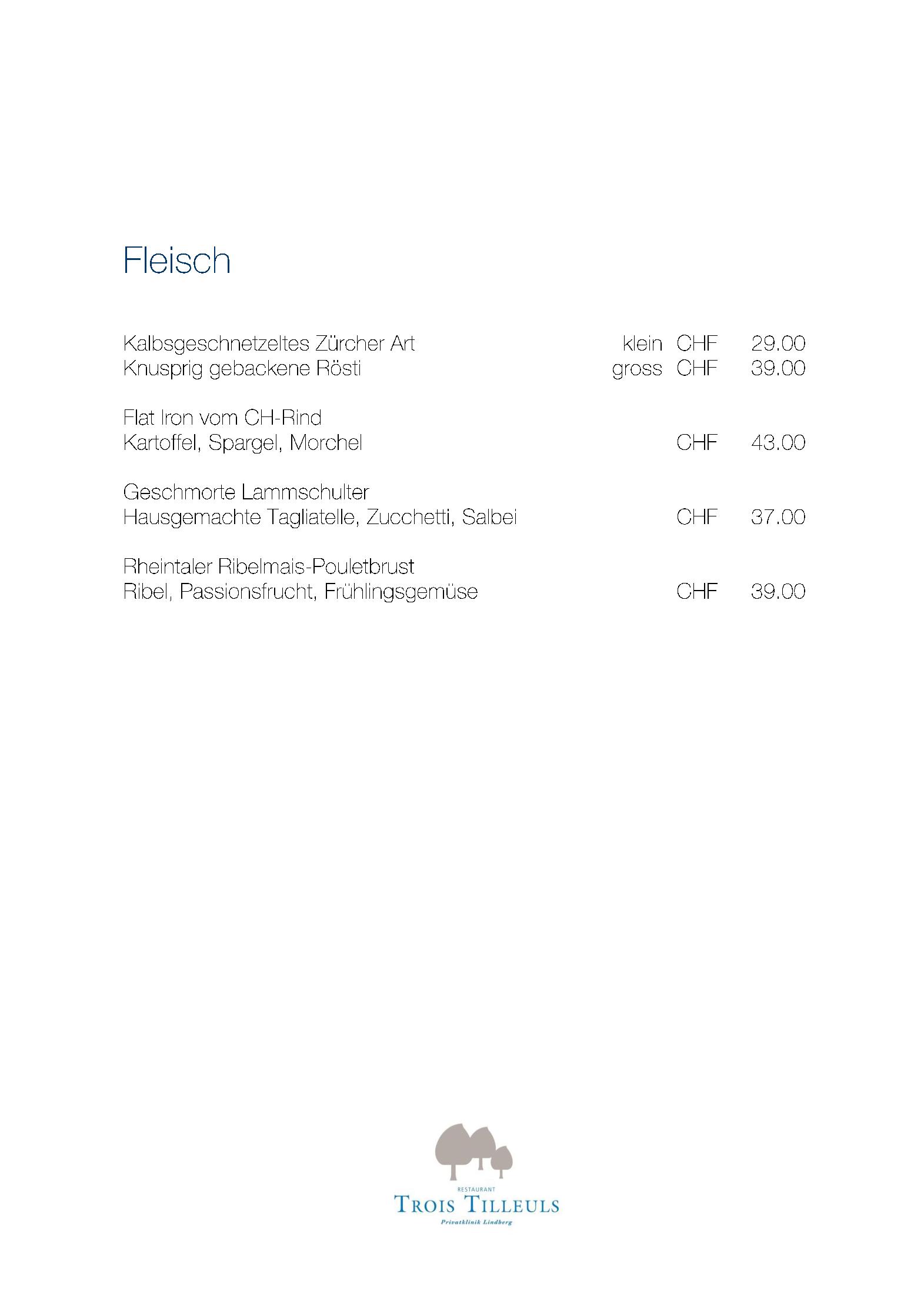Speisekarte Restaurant Trois Tilleuls in Winterthur, Seite 5