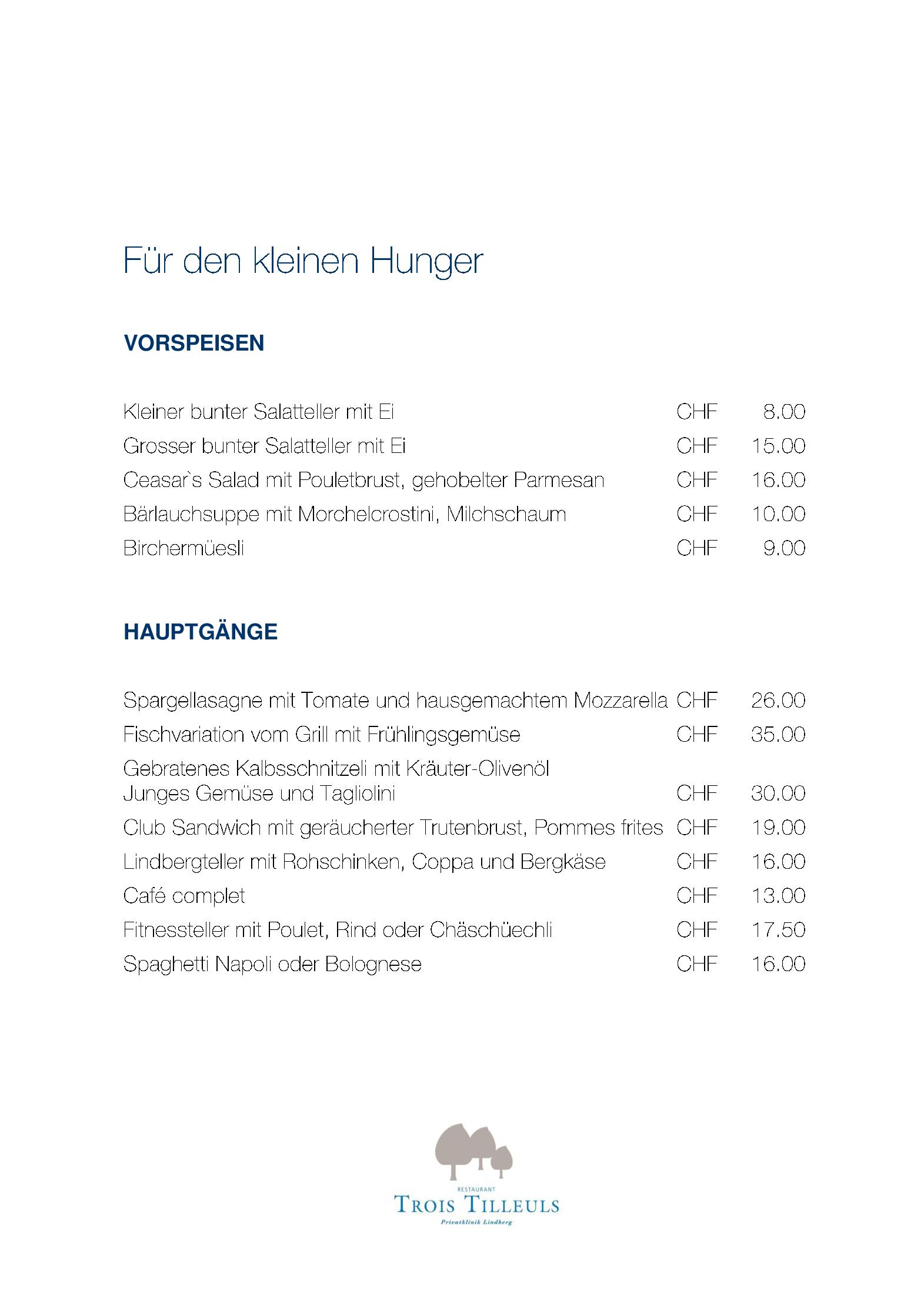Speisekarte Restaurant Trois Tilleuls in Winterthur, Seite 6