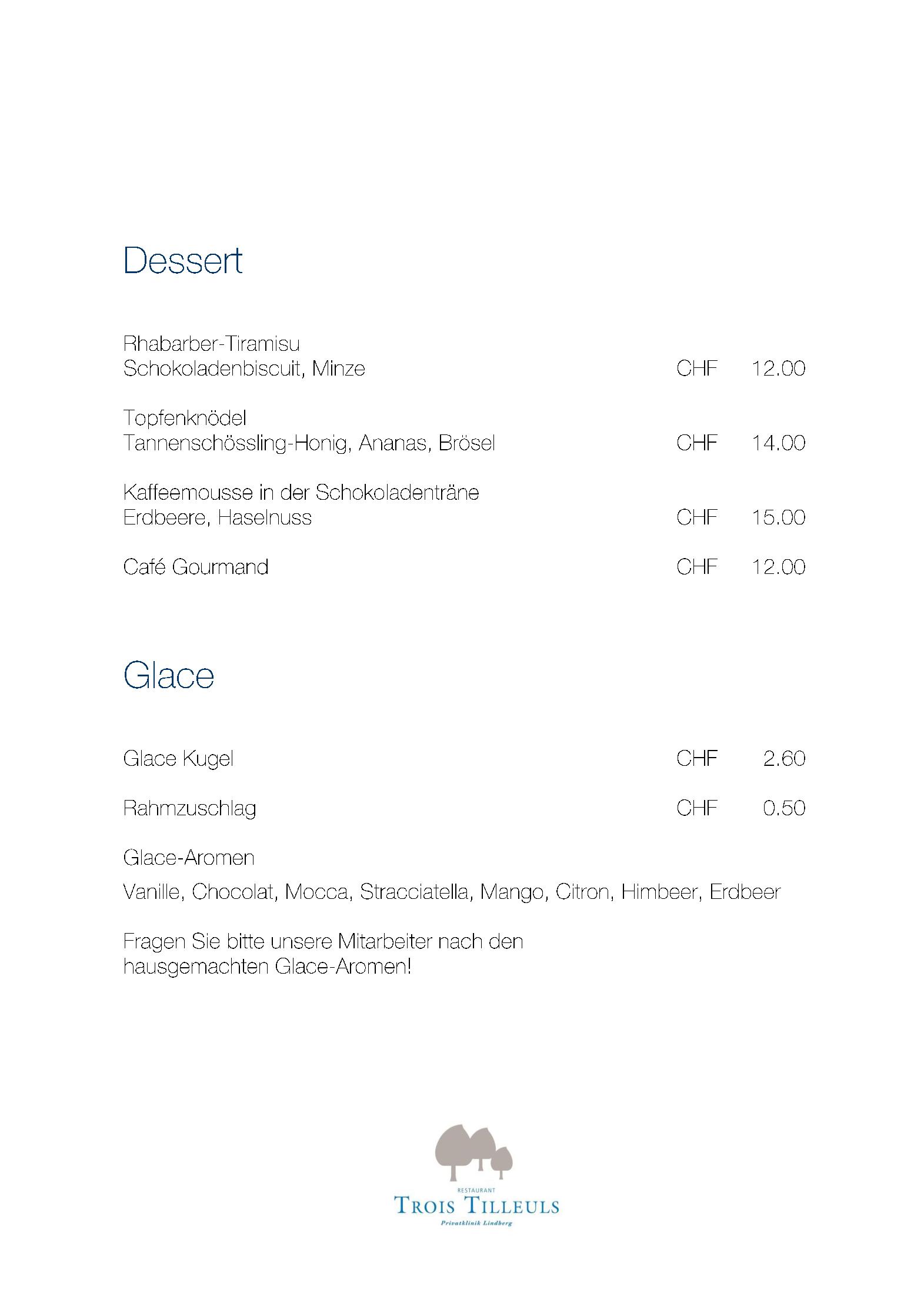 Speisekarte Restaurant Trois Tilleuls in Winterthur, Seite 7