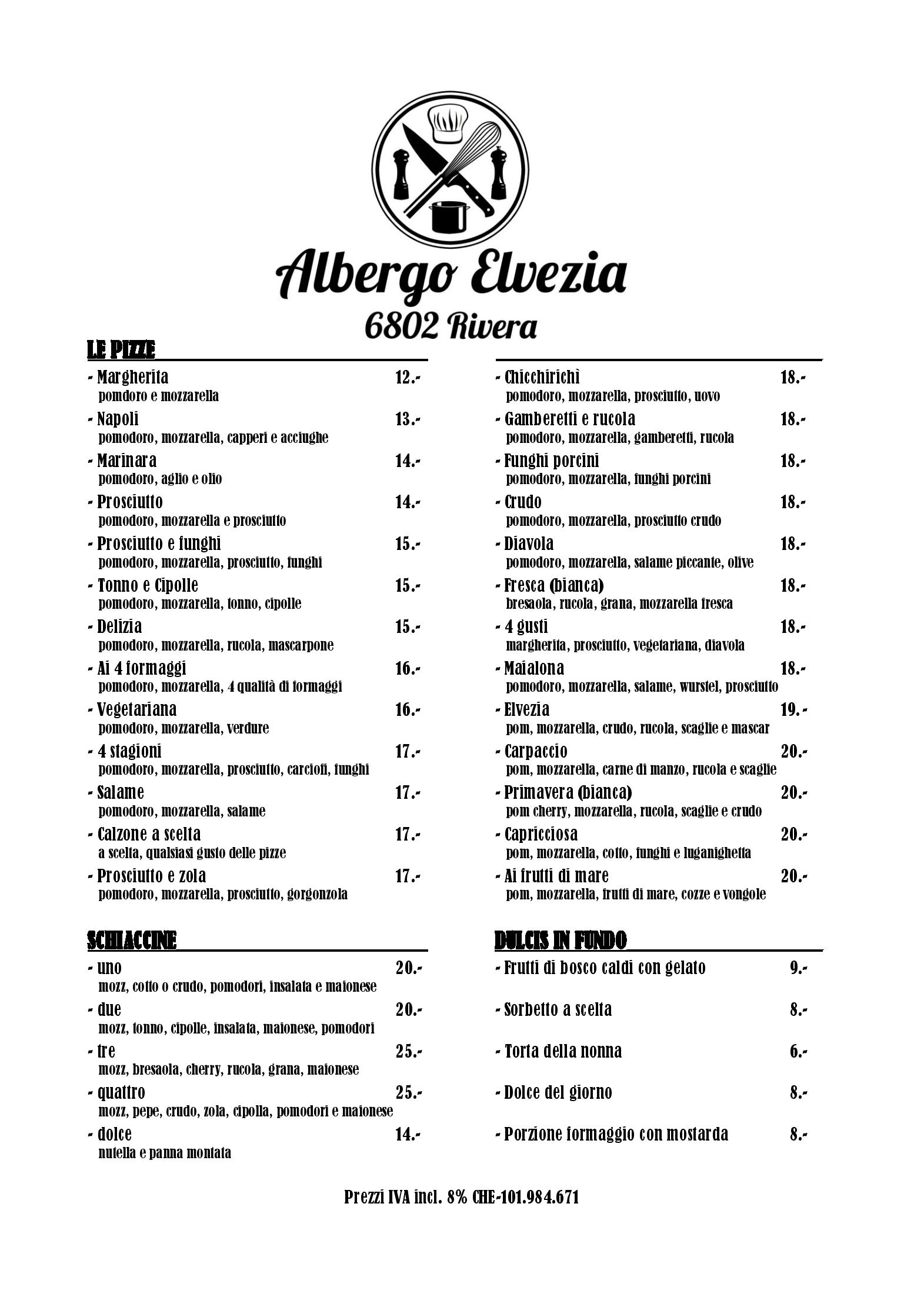 Speisekarte Albergo Elvezia Restaurant in Rivera, Seite 2