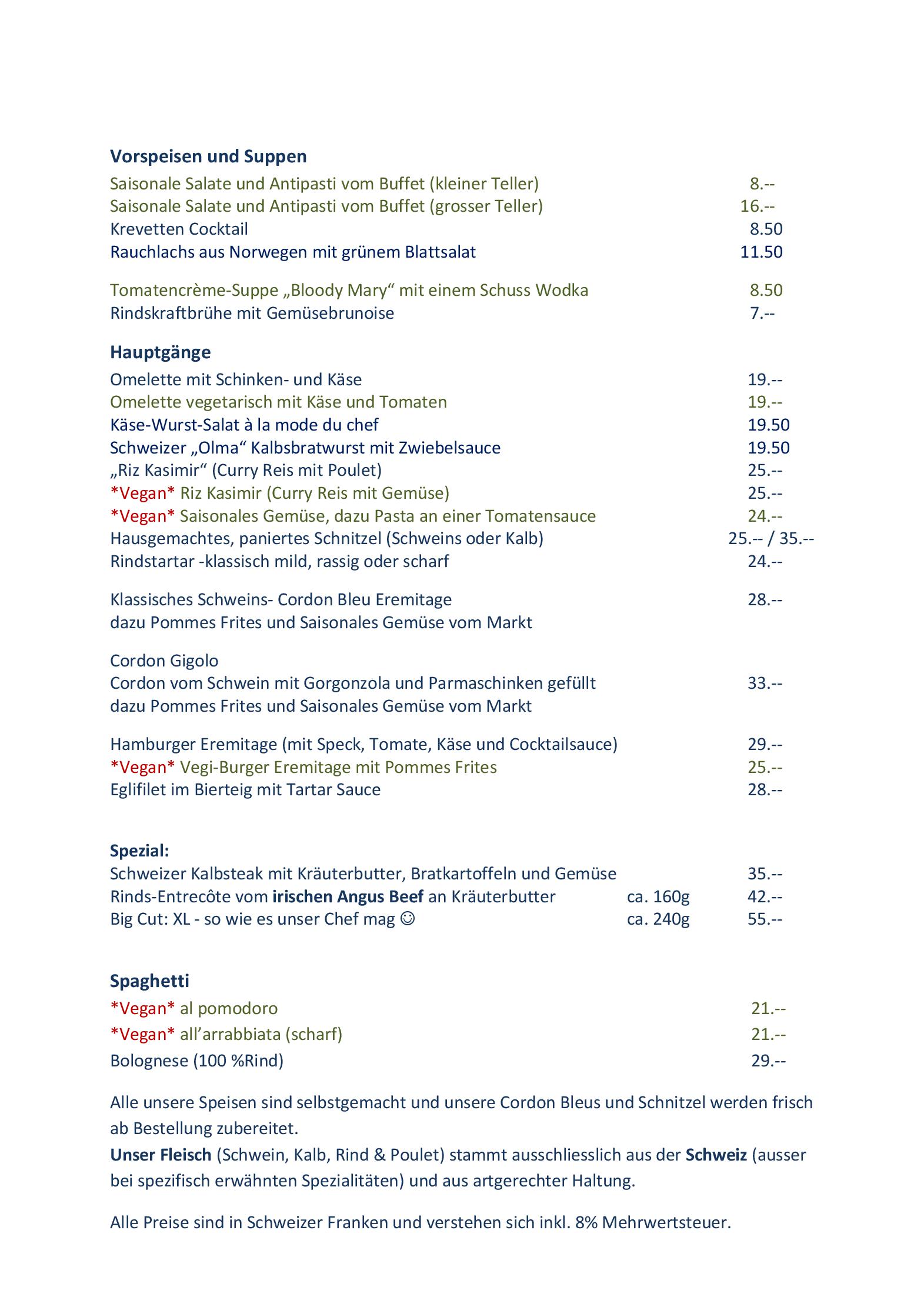 Speisekarte Restaurant Eremitage Arlesheim in Arlesheim, Seite 3