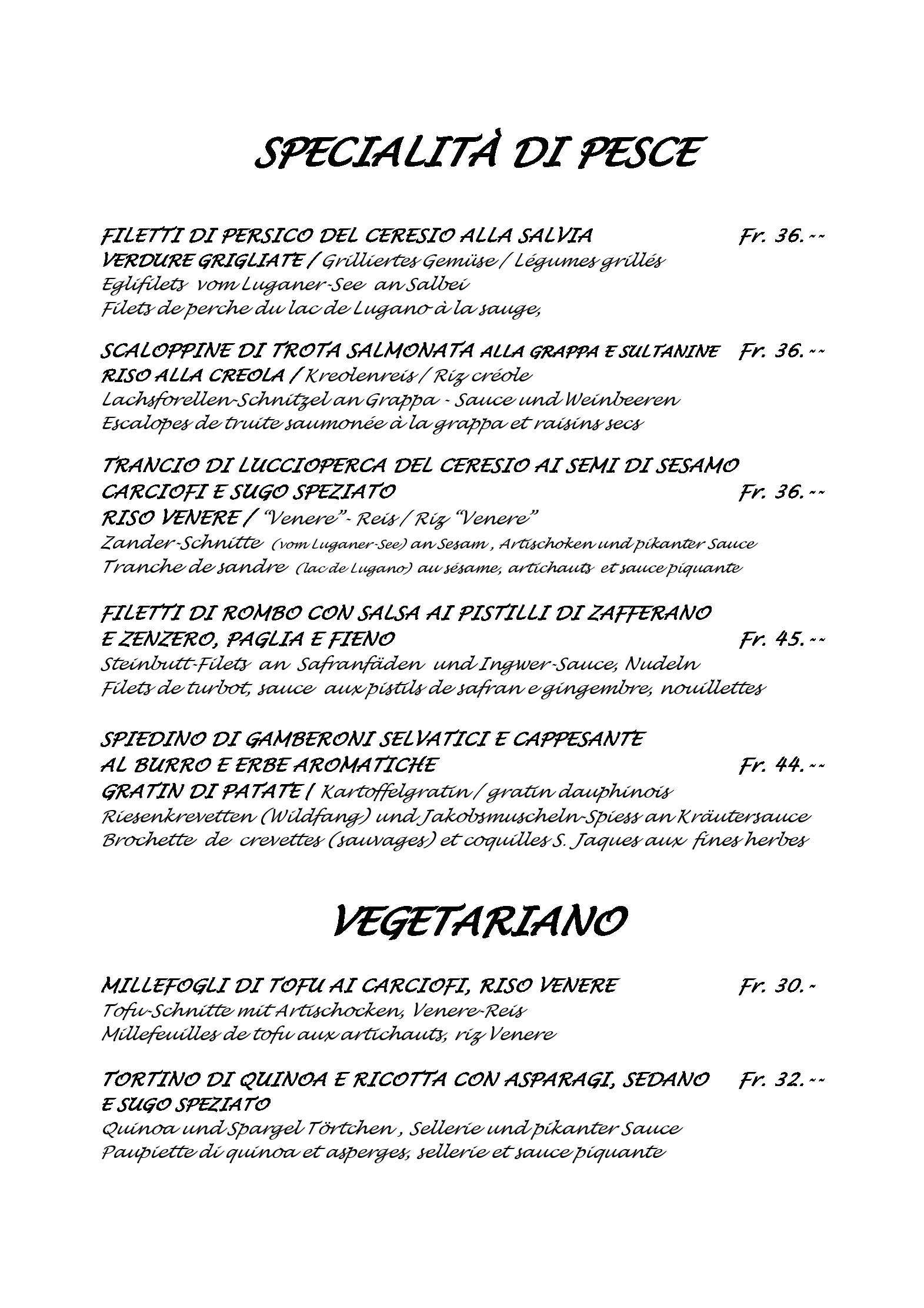 Speisekarte Cacciatori in Cademario, Seite 3