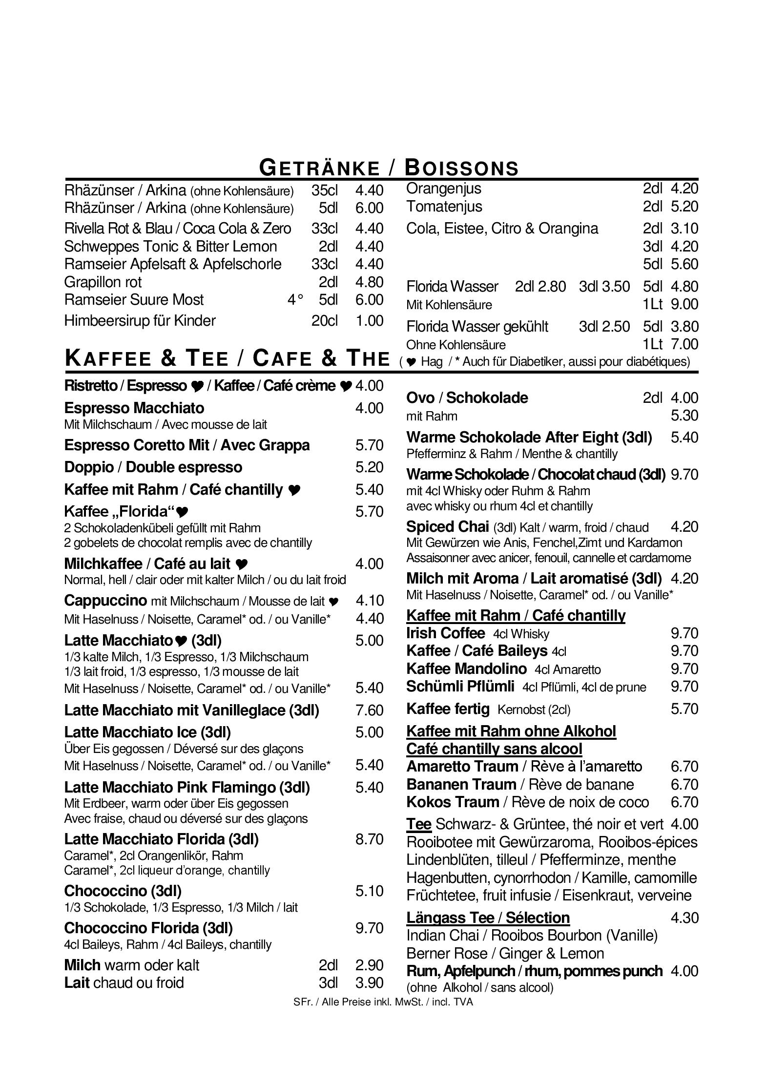 Speisekarte Tropepflanzen Restaurant Florida in Studen, Seite 15