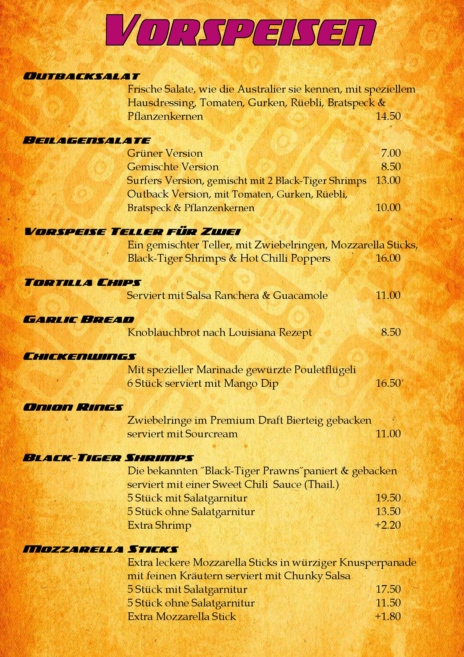 Speisekarte Louisiana Bar & Restaurant in Tagerwilen, Seite 2