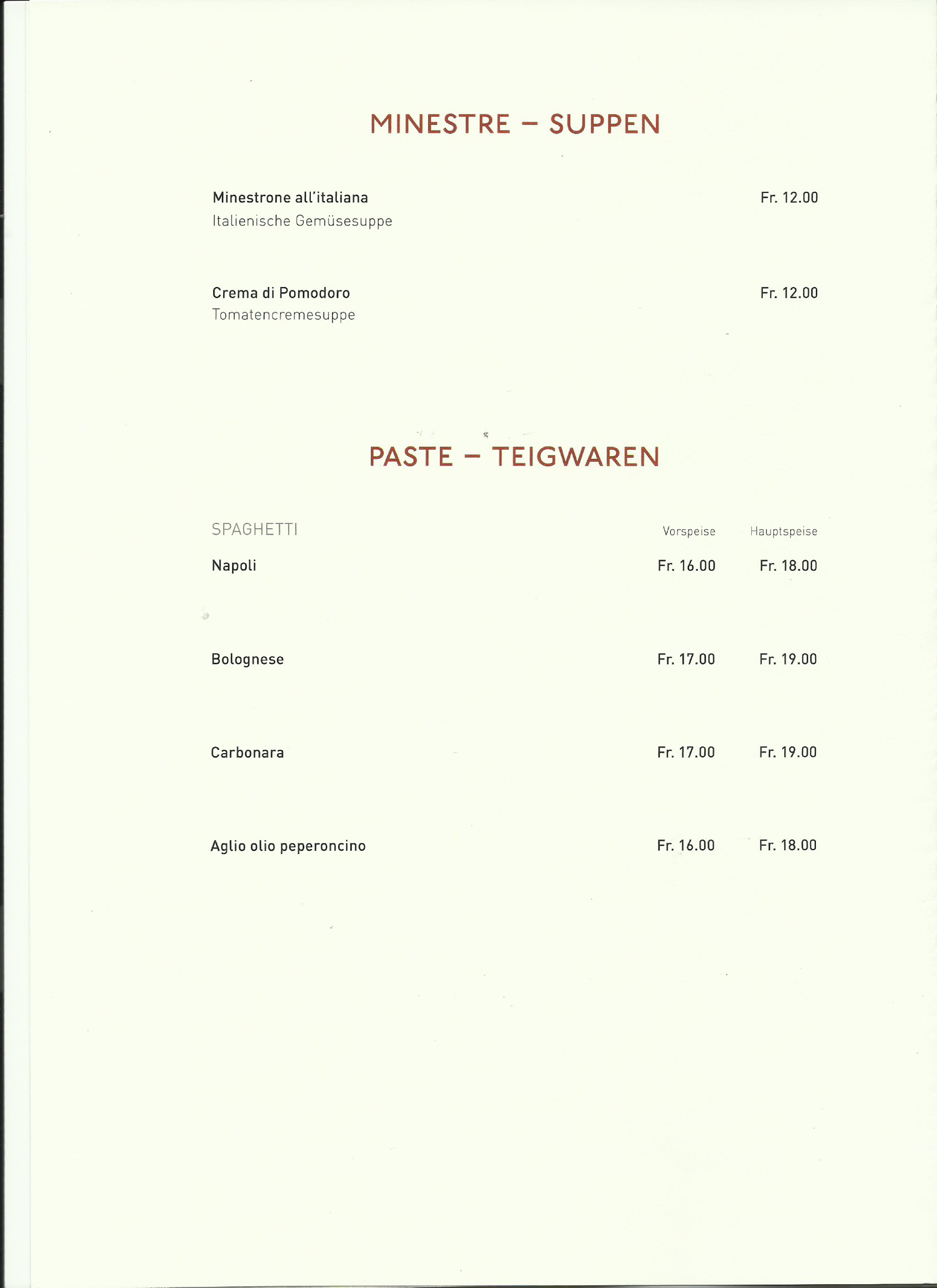 Speisekarte Commerce Ristorante in Brig, Seite 3