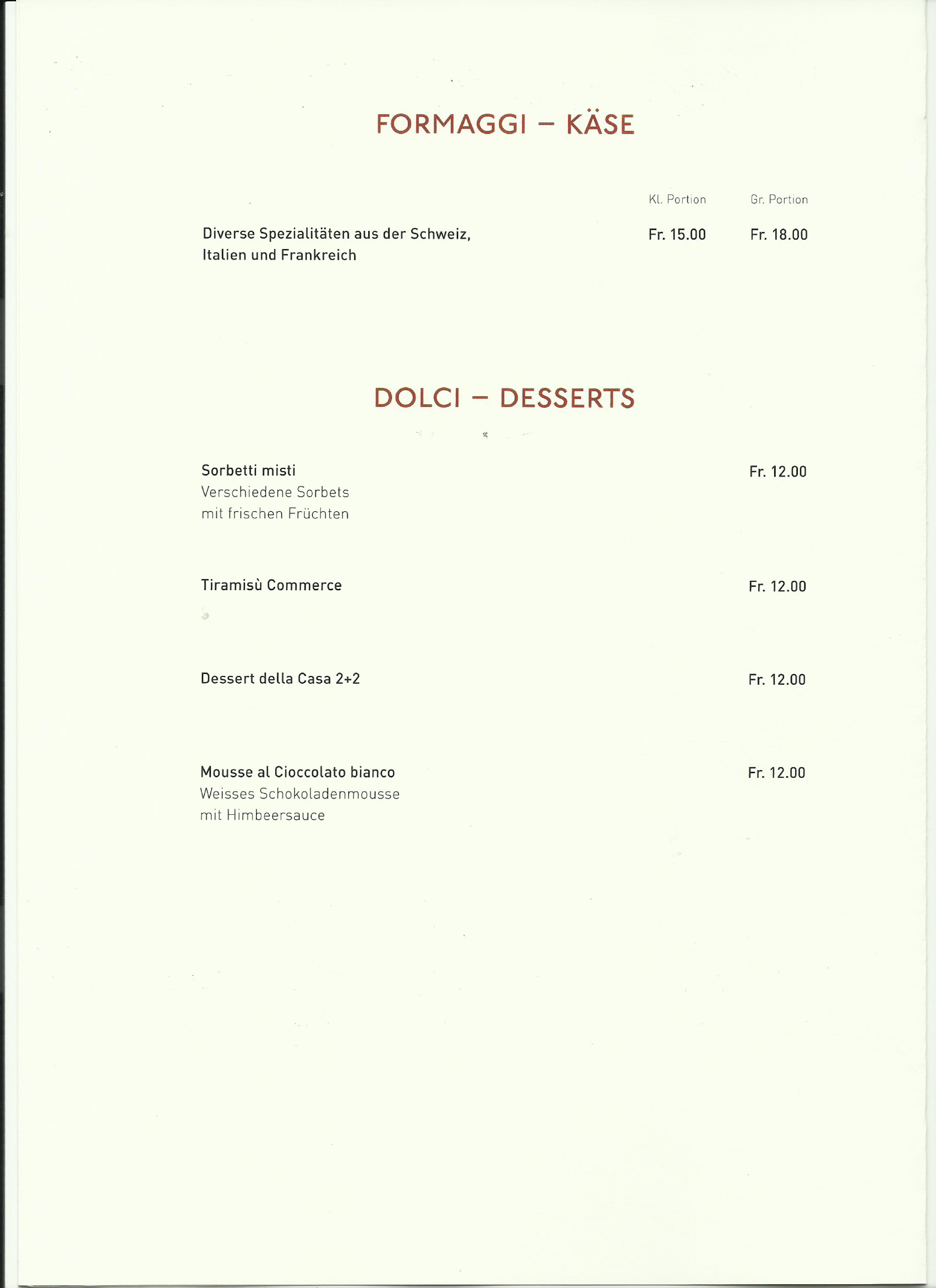 Speisekarte Commerce Ristorante in Brig, Seite 7