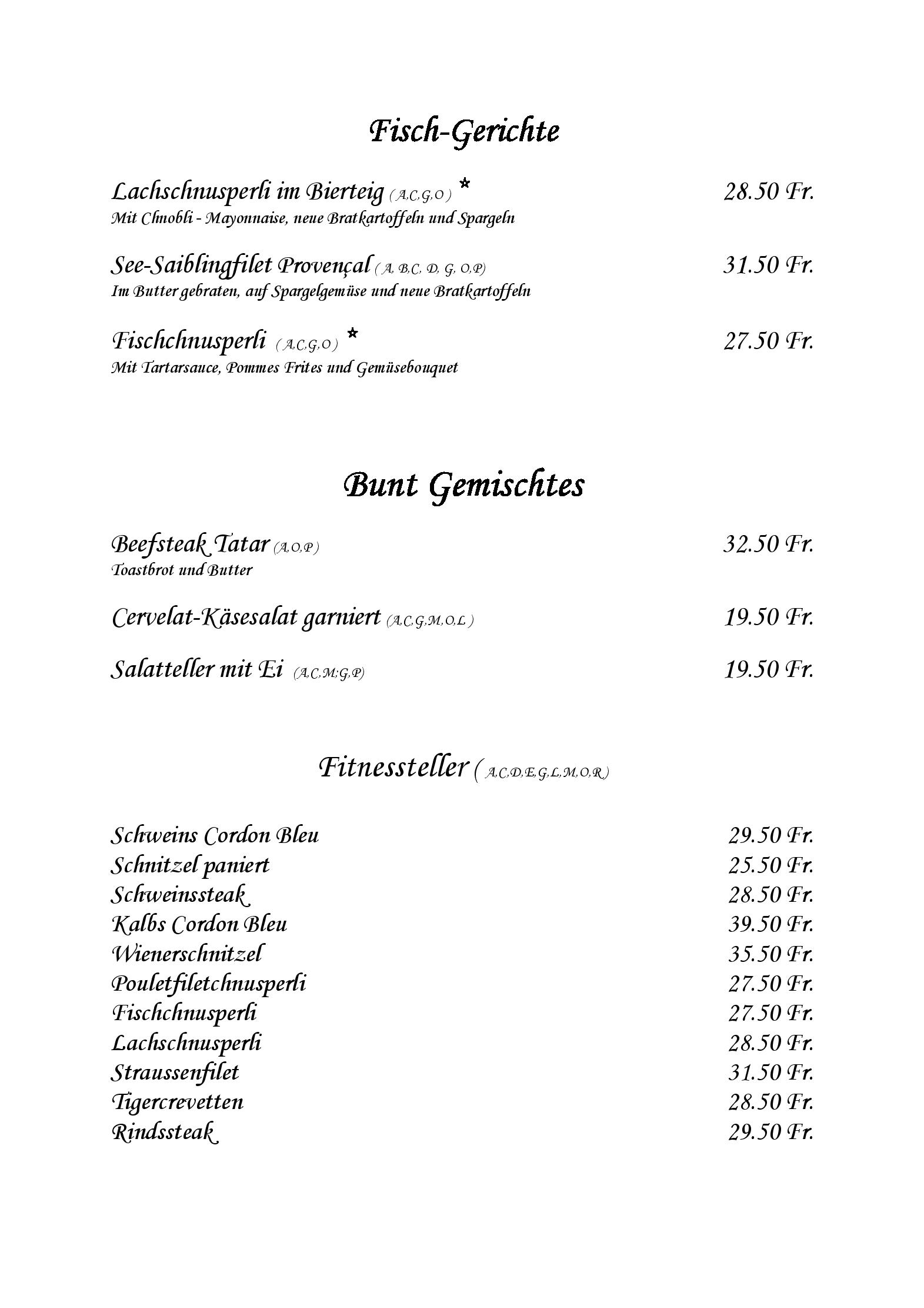 Speisekarte Restaurant Emaus in Zufikon, Seite 4
