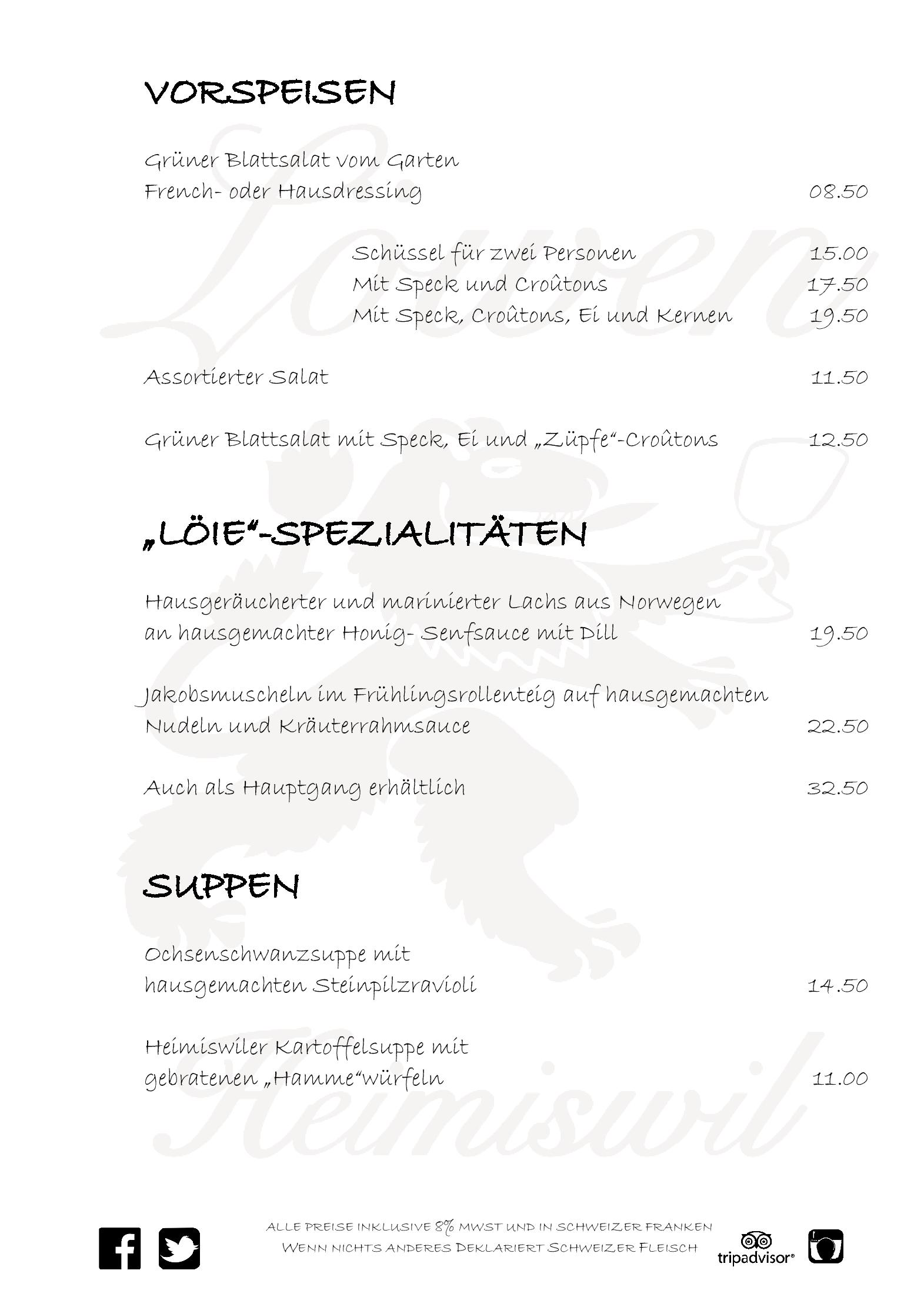 Speisekarte Zum Löwen in Heimiswil, Seite 28