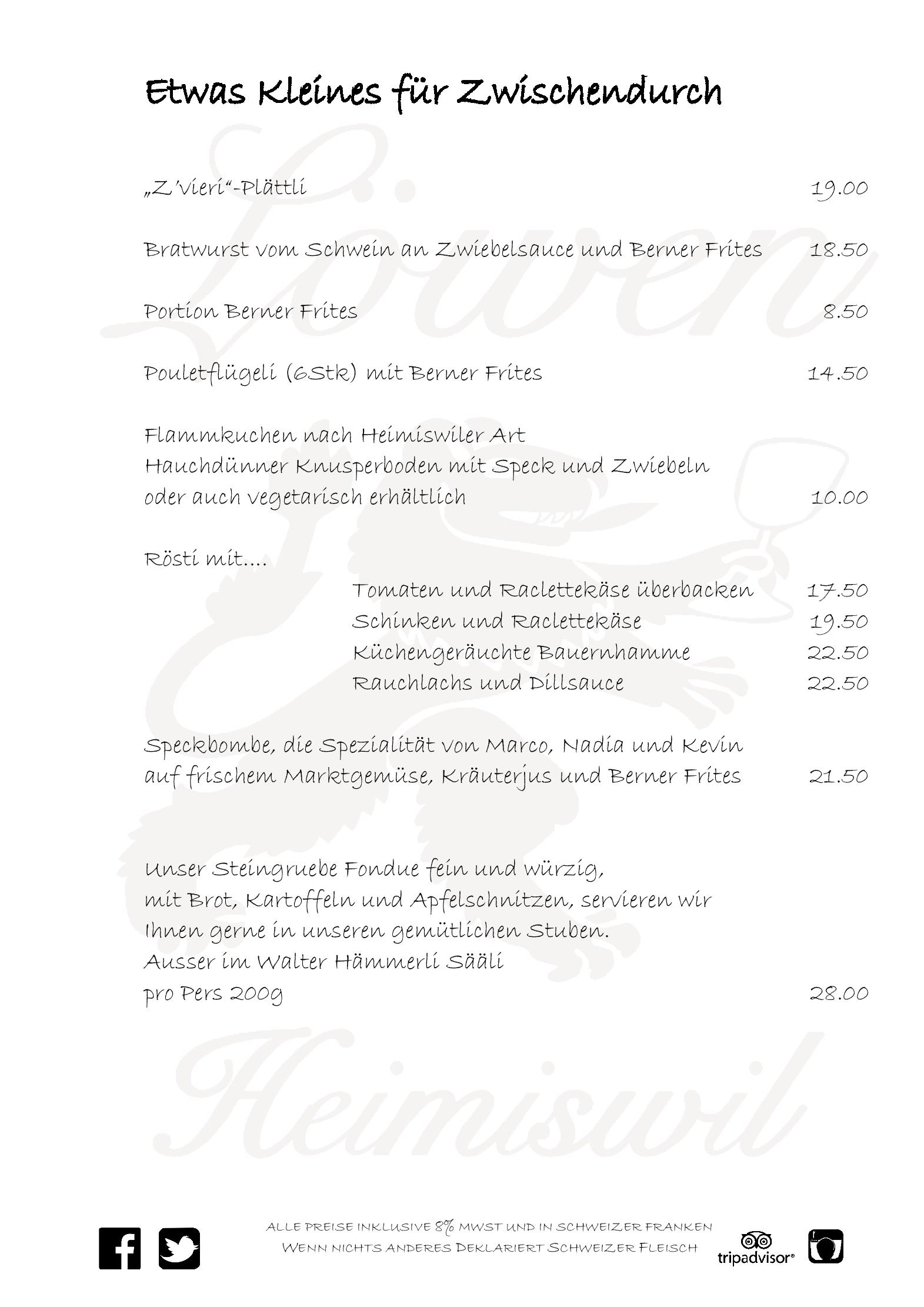 Speisekarte Zum Löwen in Heimiswil, Seite 27