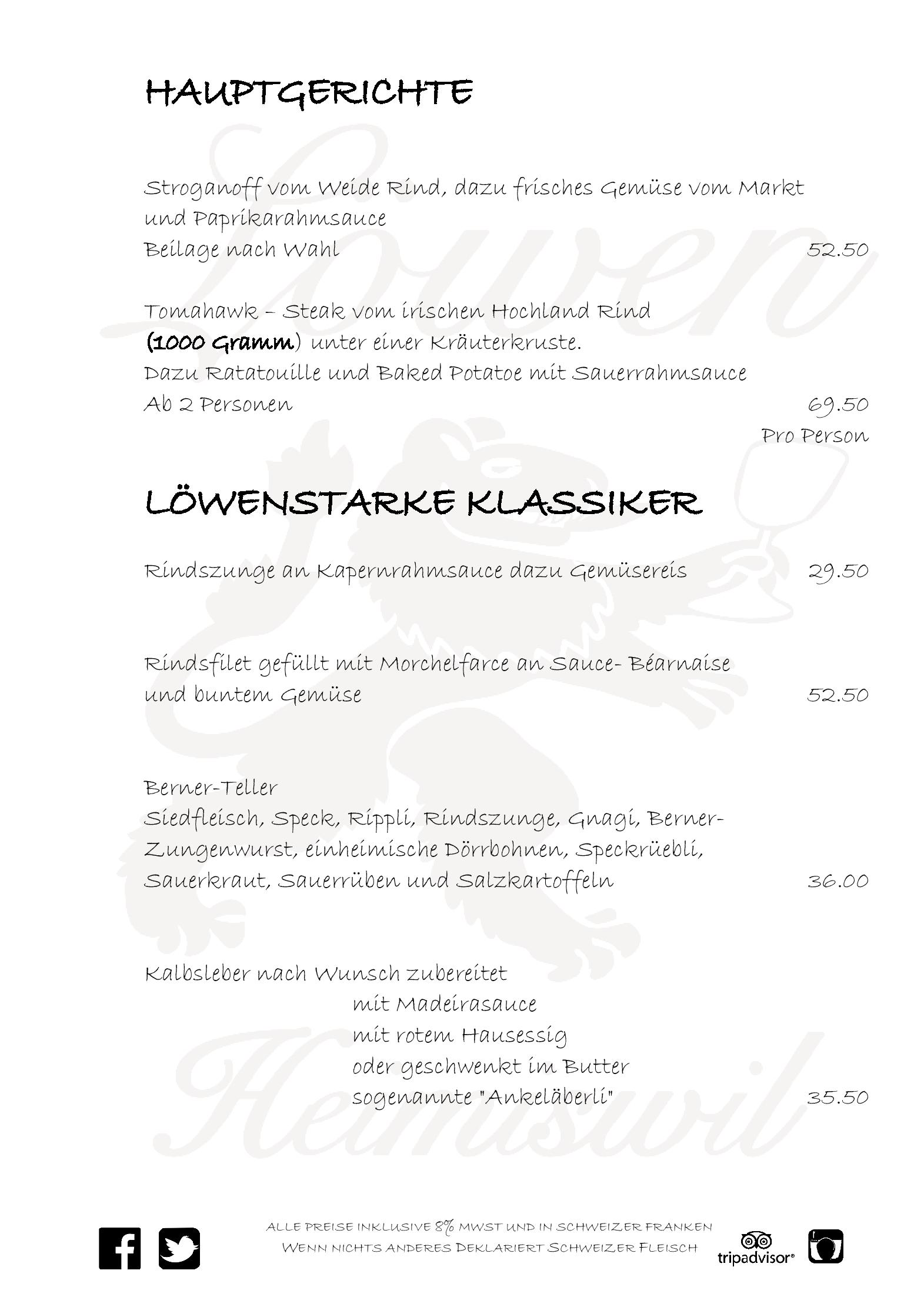 Speisekarte Zum Löwen in Heimiswil, Seite 26