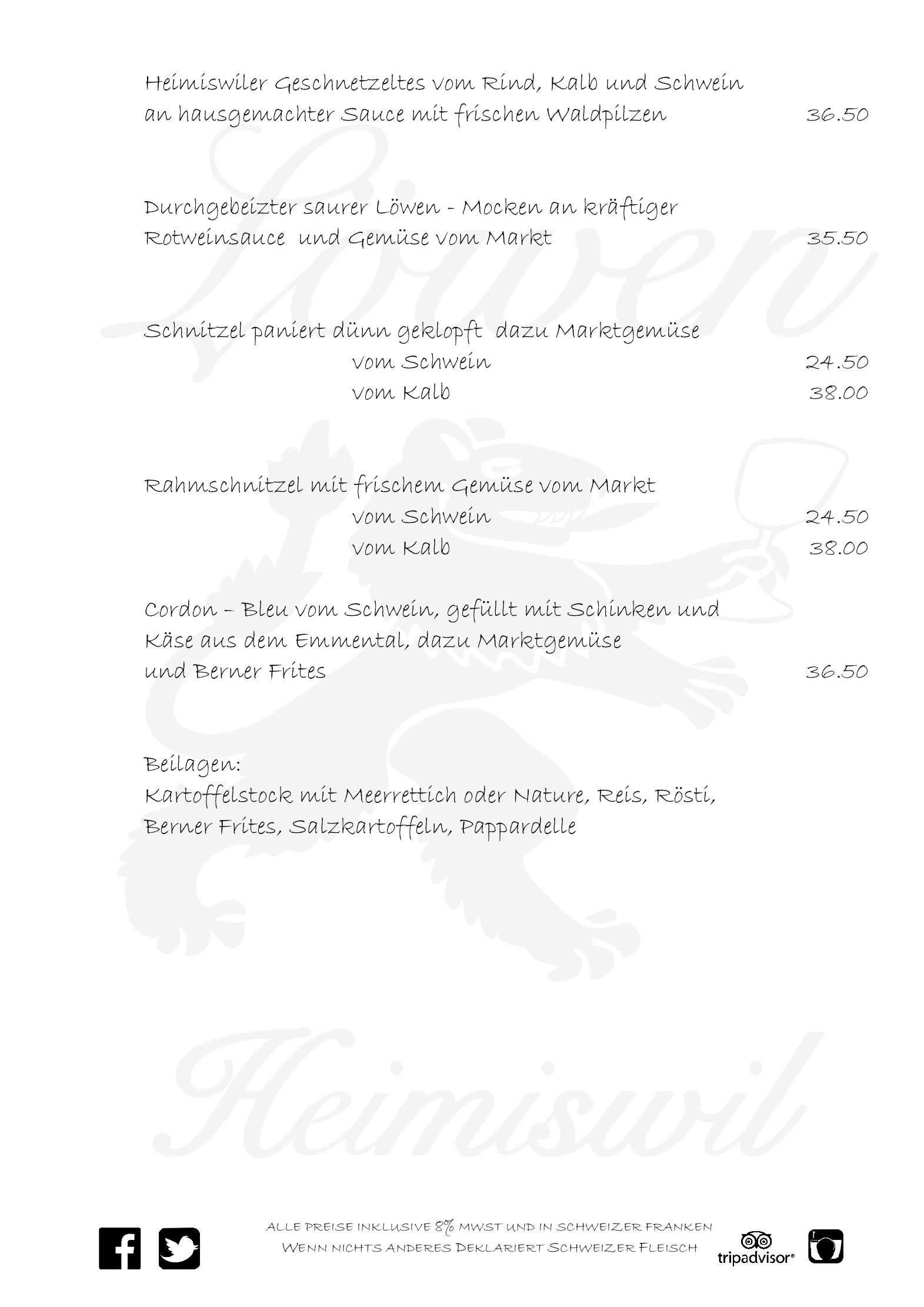 Speisekarte Zum Löwen in Heimiswil, Seite 25